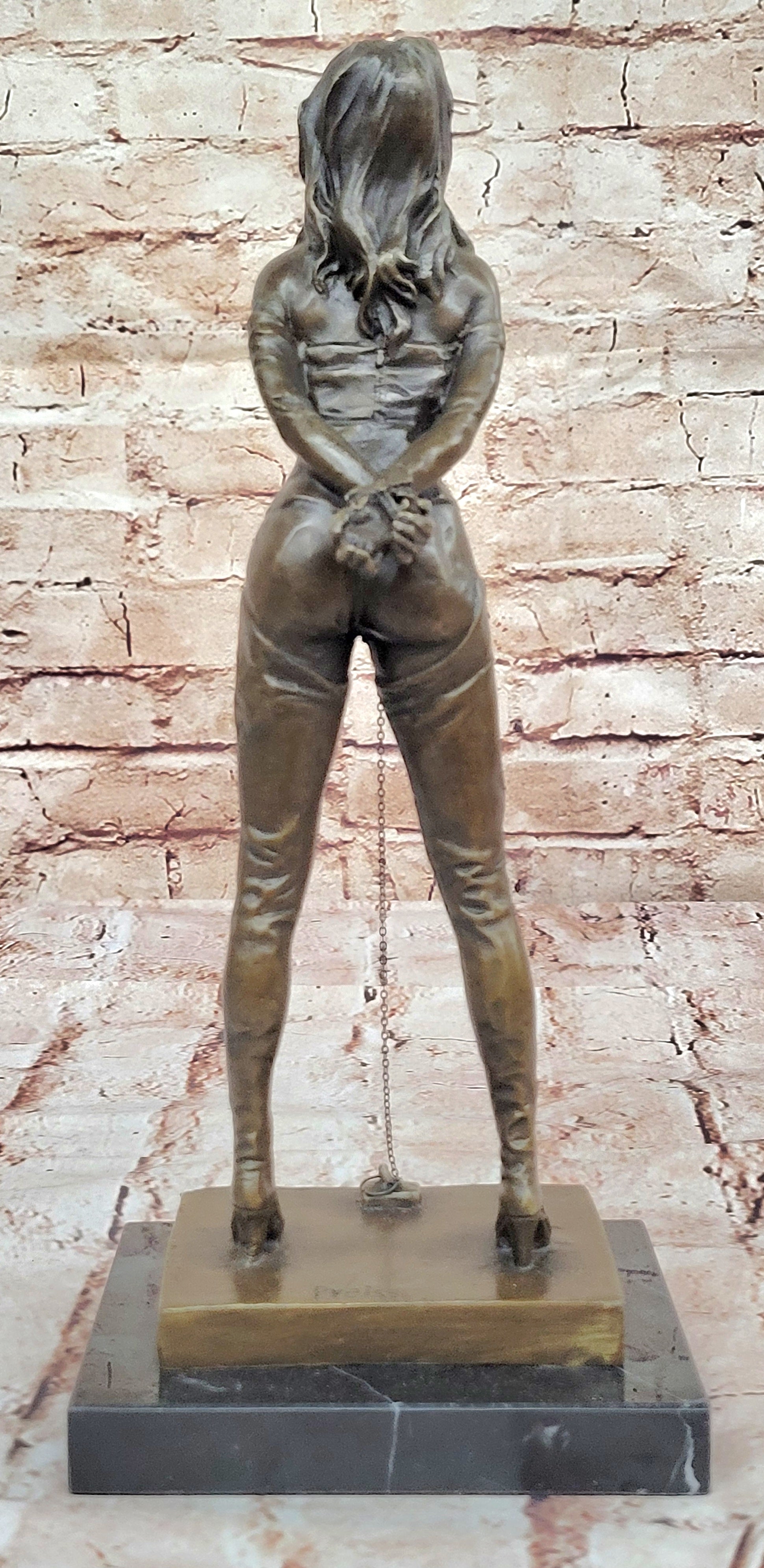 Handcrafted bronze sculpture SALE Marble Girl Nude Woman Erotic Preiss Signed