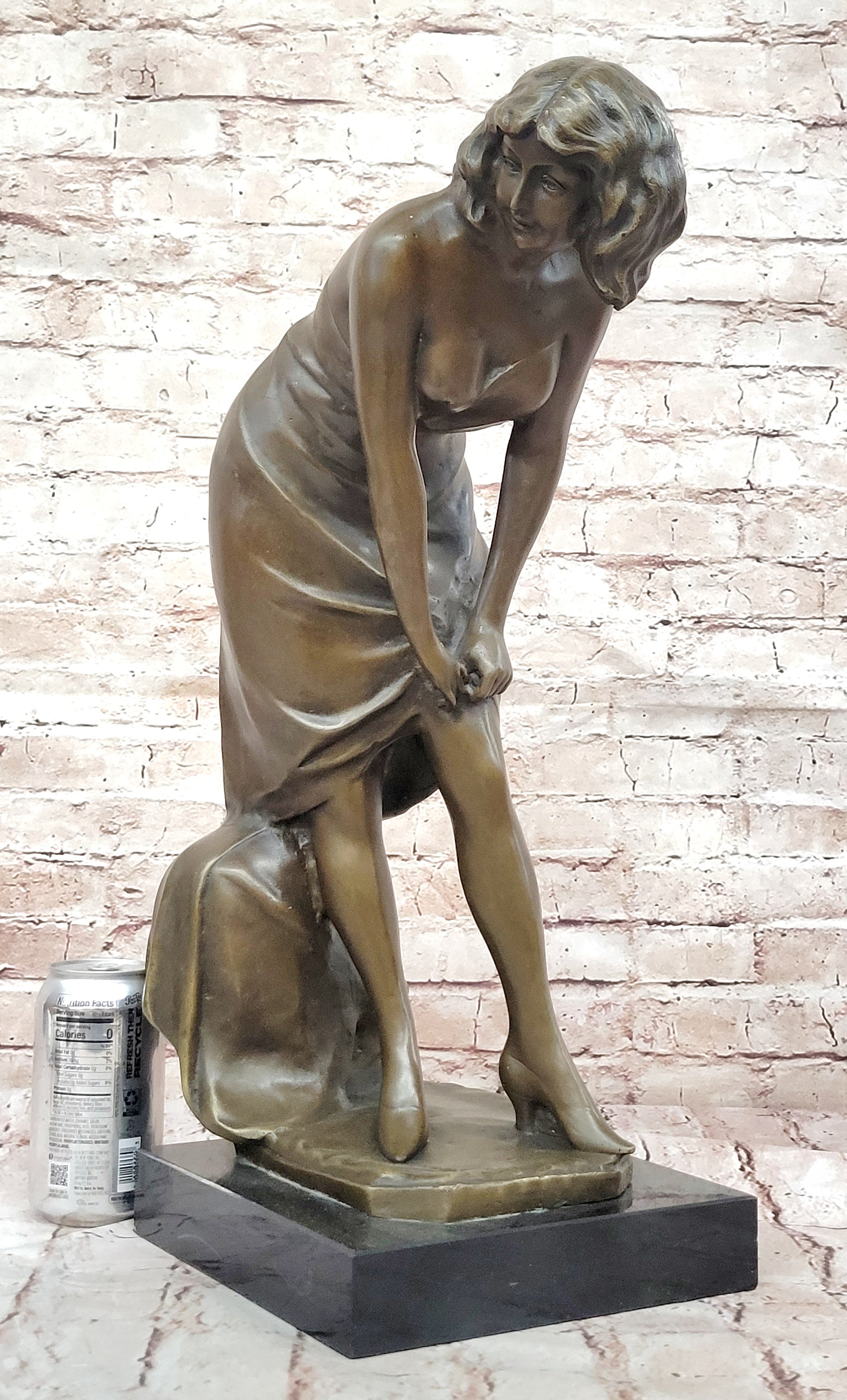 Signed Jean Patoue Bronze Statue Elegant Woman Adjusting Dress Art Nouveau Style