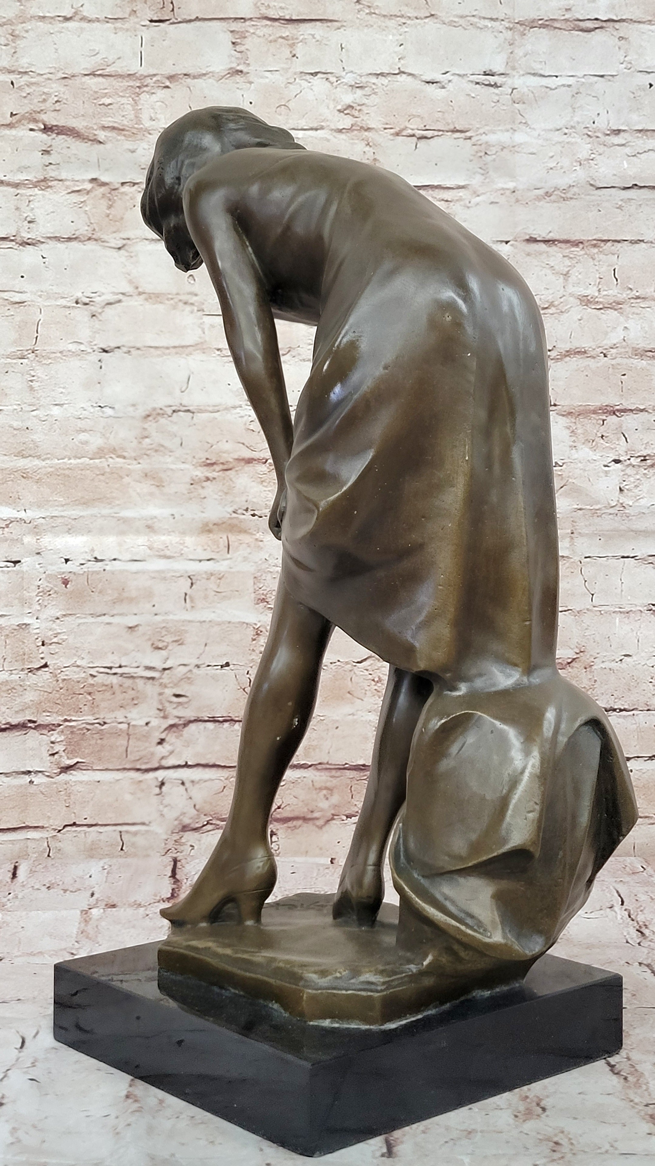 Signed Jean Patoue Bronze Statue Elegant Woman Adjusting Dress Art Nouveau Style