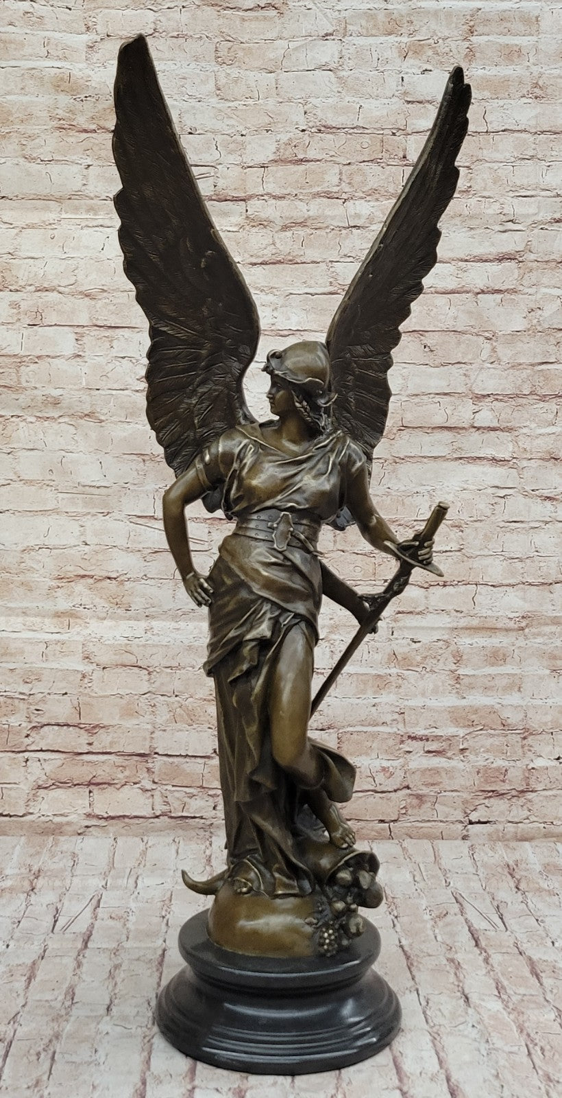 Vintage Bronze Sculpture Angel Goddess of Victory Warrior Statue Art Deco Huge