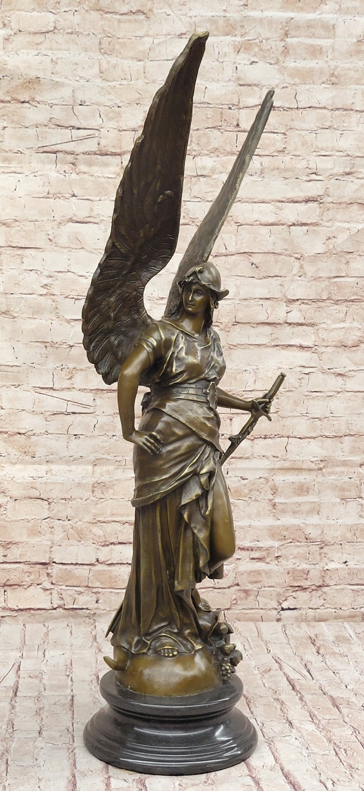 Vintage Bronze Sculpture Angel Goddess of Victory Warrior Statue Art Deco Huge