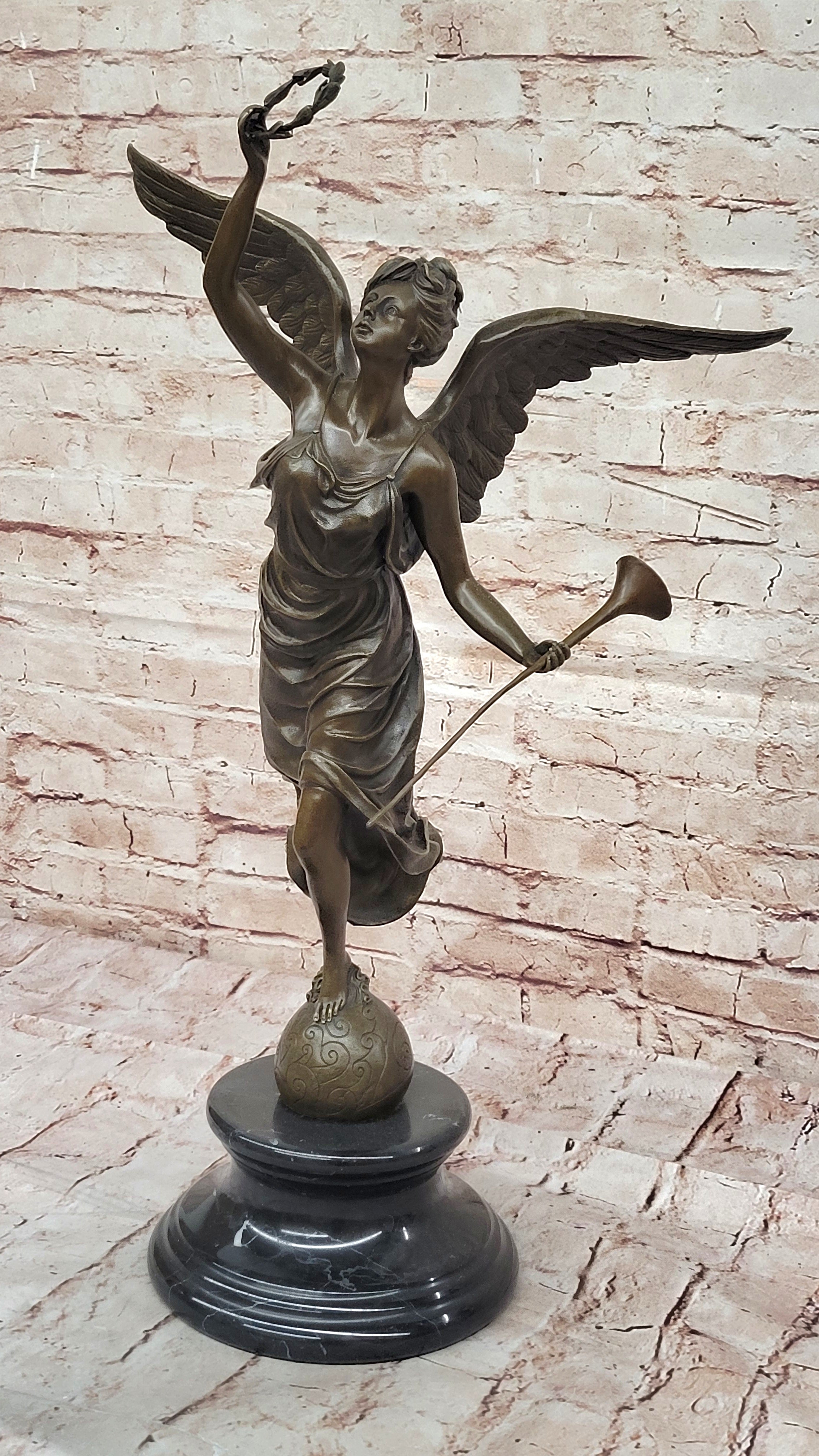 Handcrafted Christmas Angel Bronze Sculpture Hot Cast Marble Base Figurine Sale