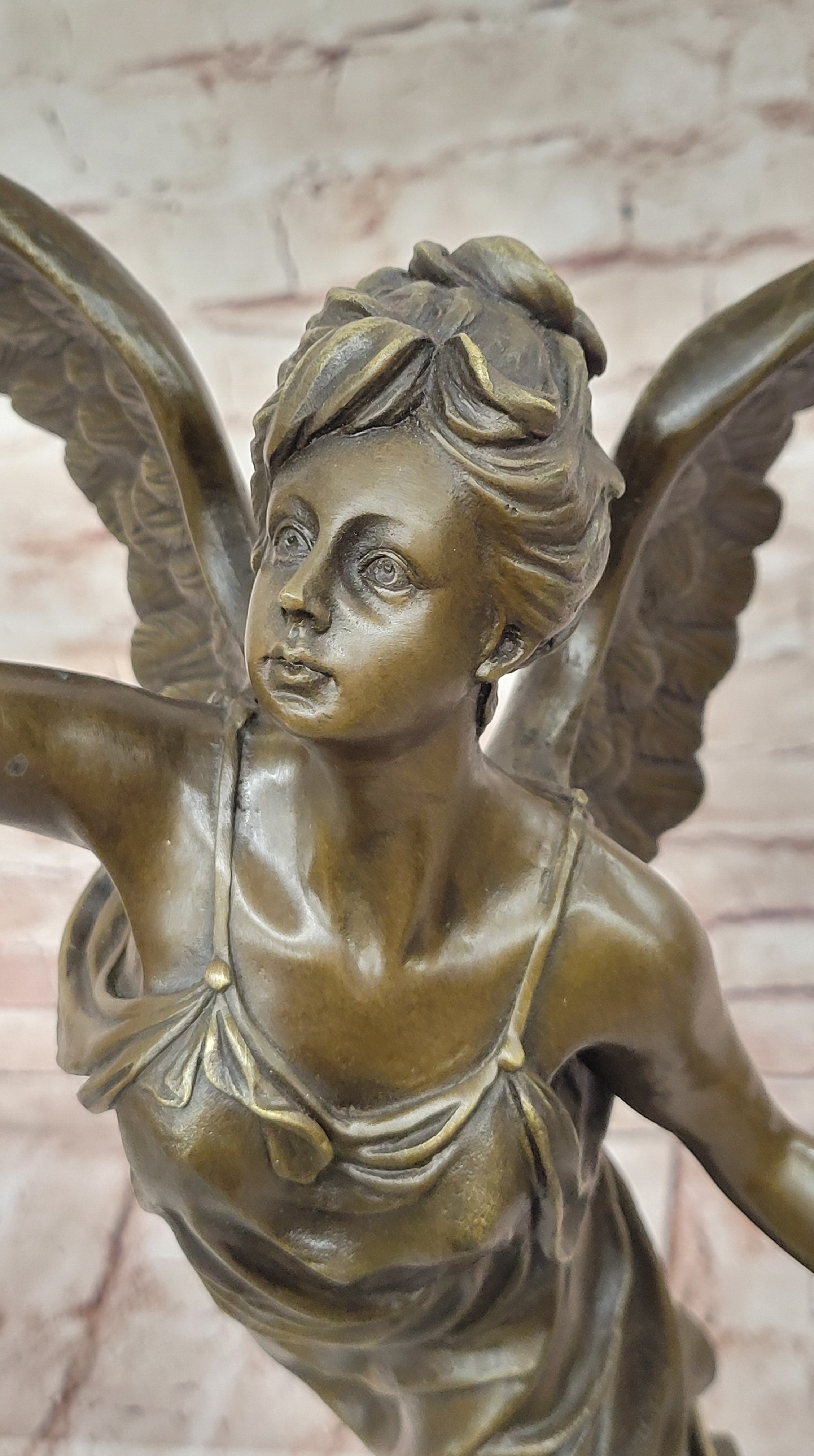 Handcrafted Christmas Angel Bronze Sculpture Hot Cast Marble Base Figurine Sale