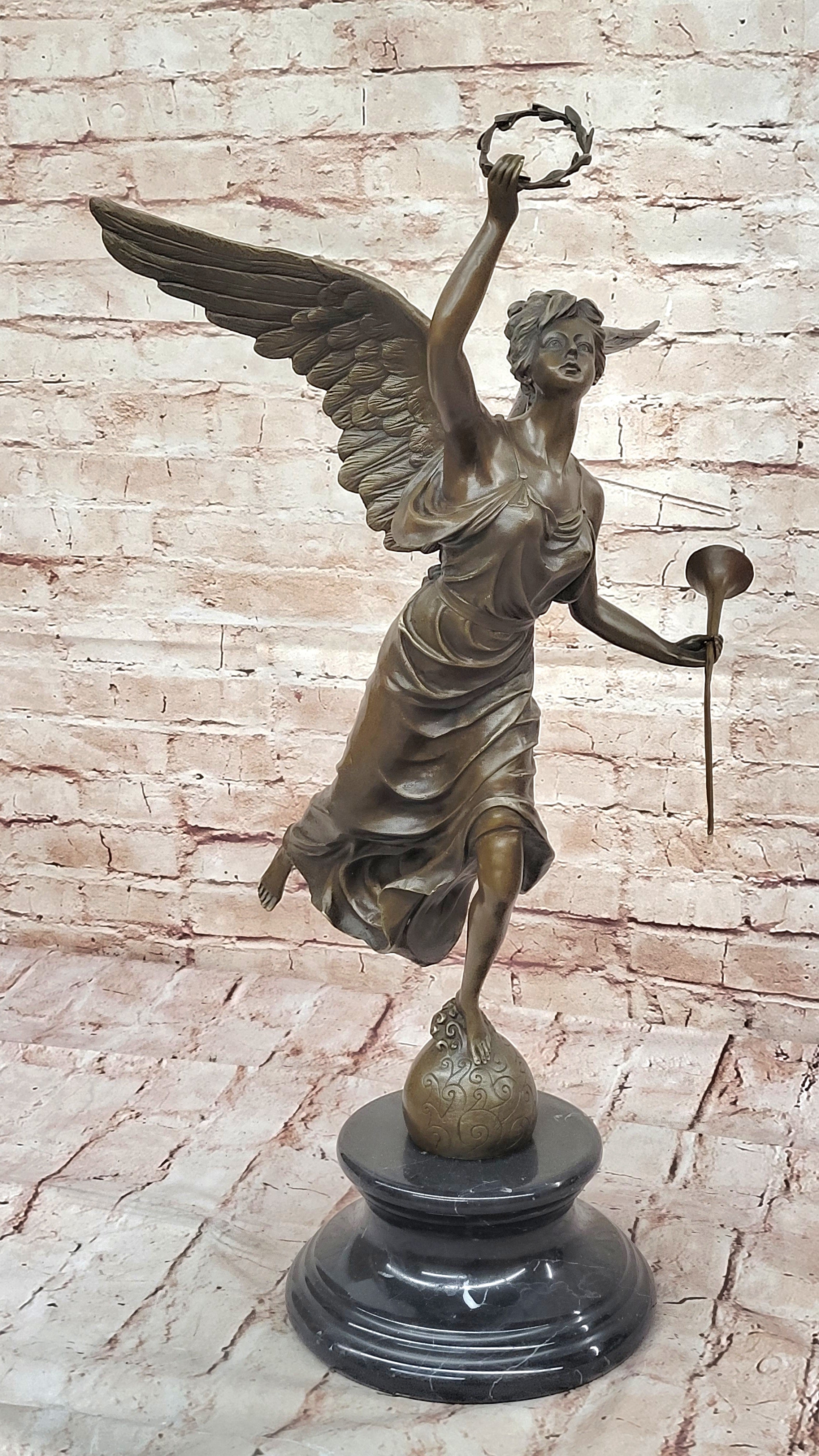 Handcrafted Christmas Angel Bronze Sculpture Hot Cast Marble Base Figurine Sale