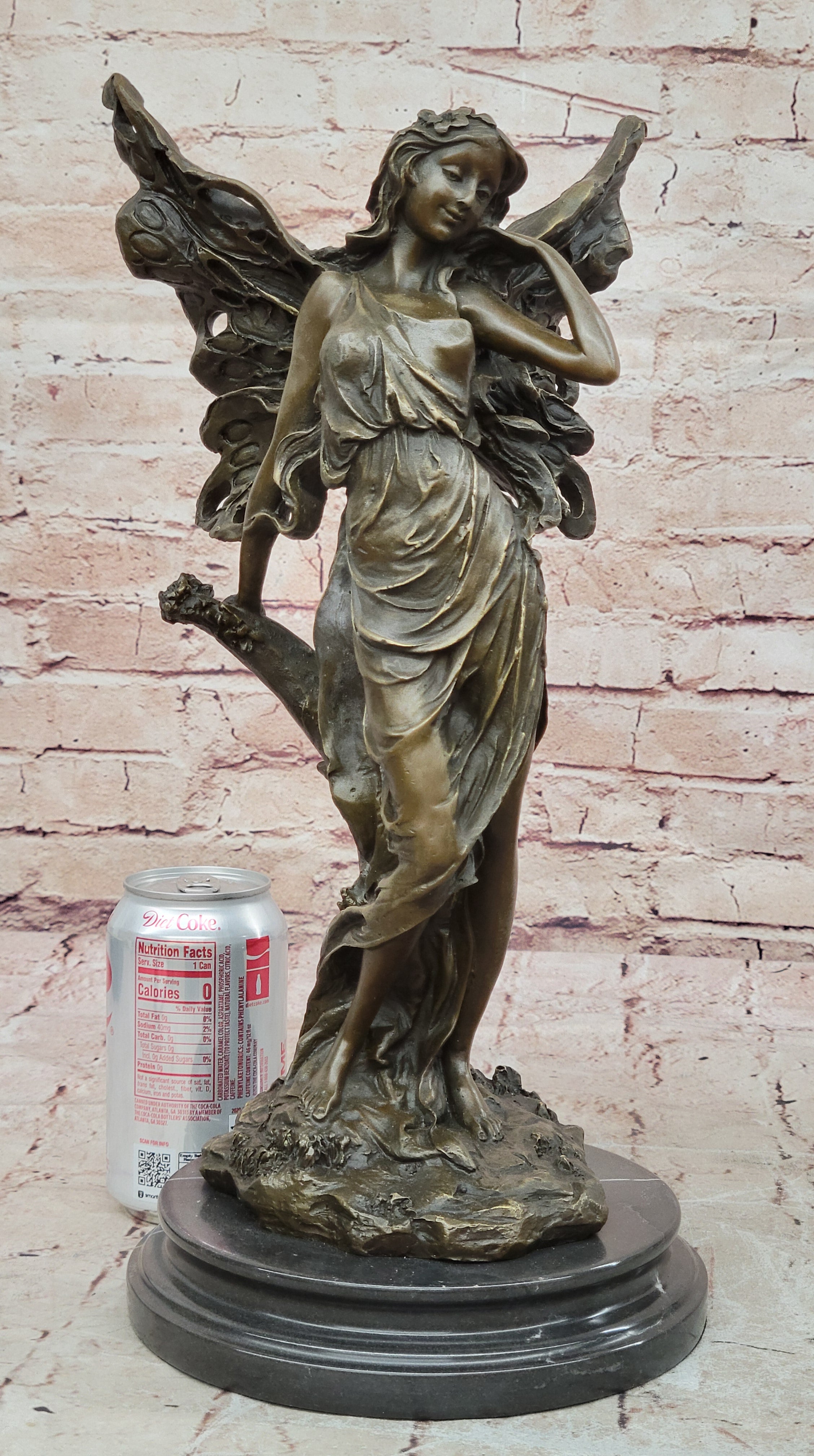 Art Deco Magical Fairy with Wings Gilt Bronze Sculpture Marble Base Statue SALE