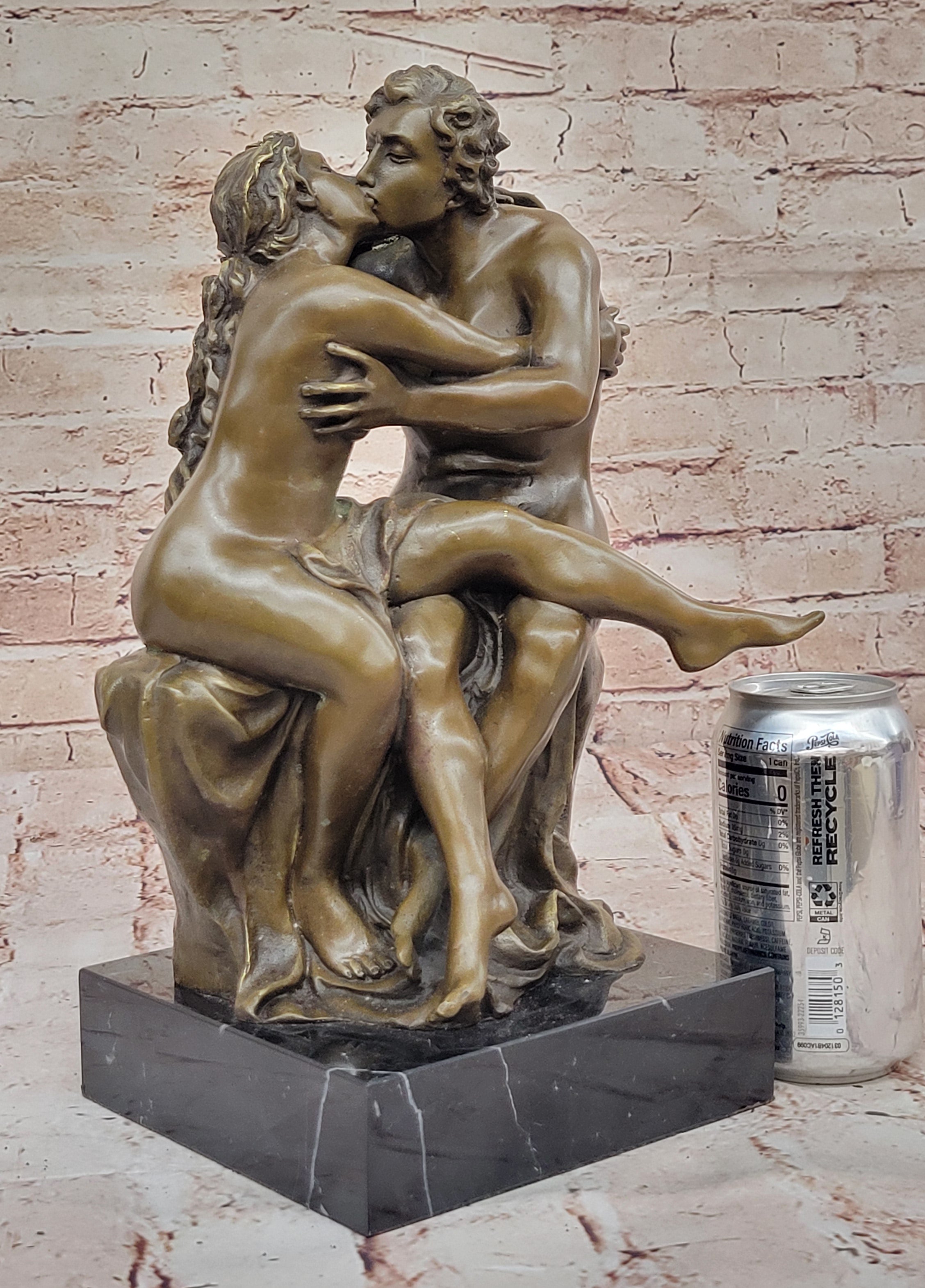 Handcrafted Romantic Bronze Sculpture Statue by Milo Inspired by Rodin’s The Kiss