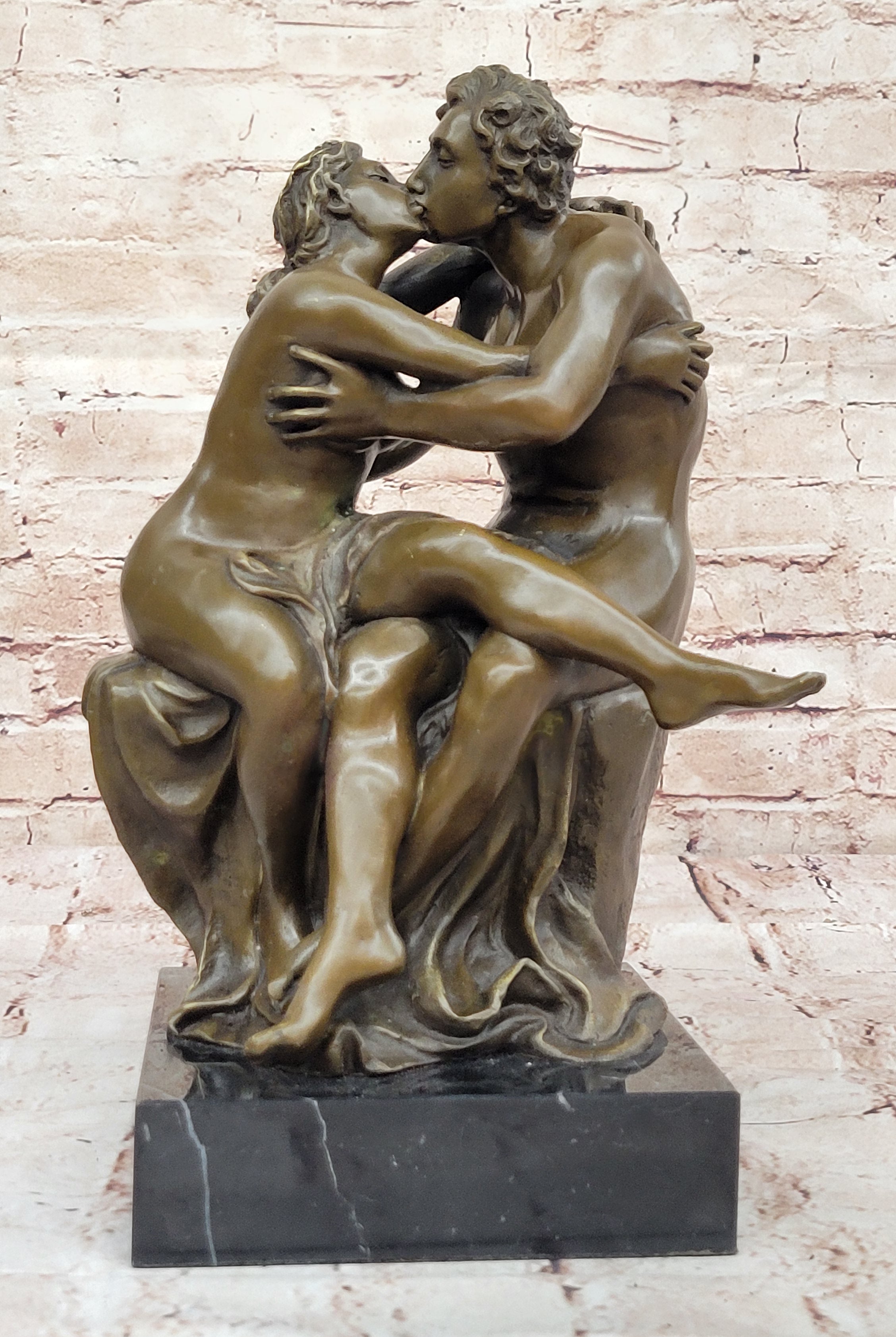 Handcrafted Romantic Bronze Sculpture Statue by Milo Inspired by Rodin’s The Kiss