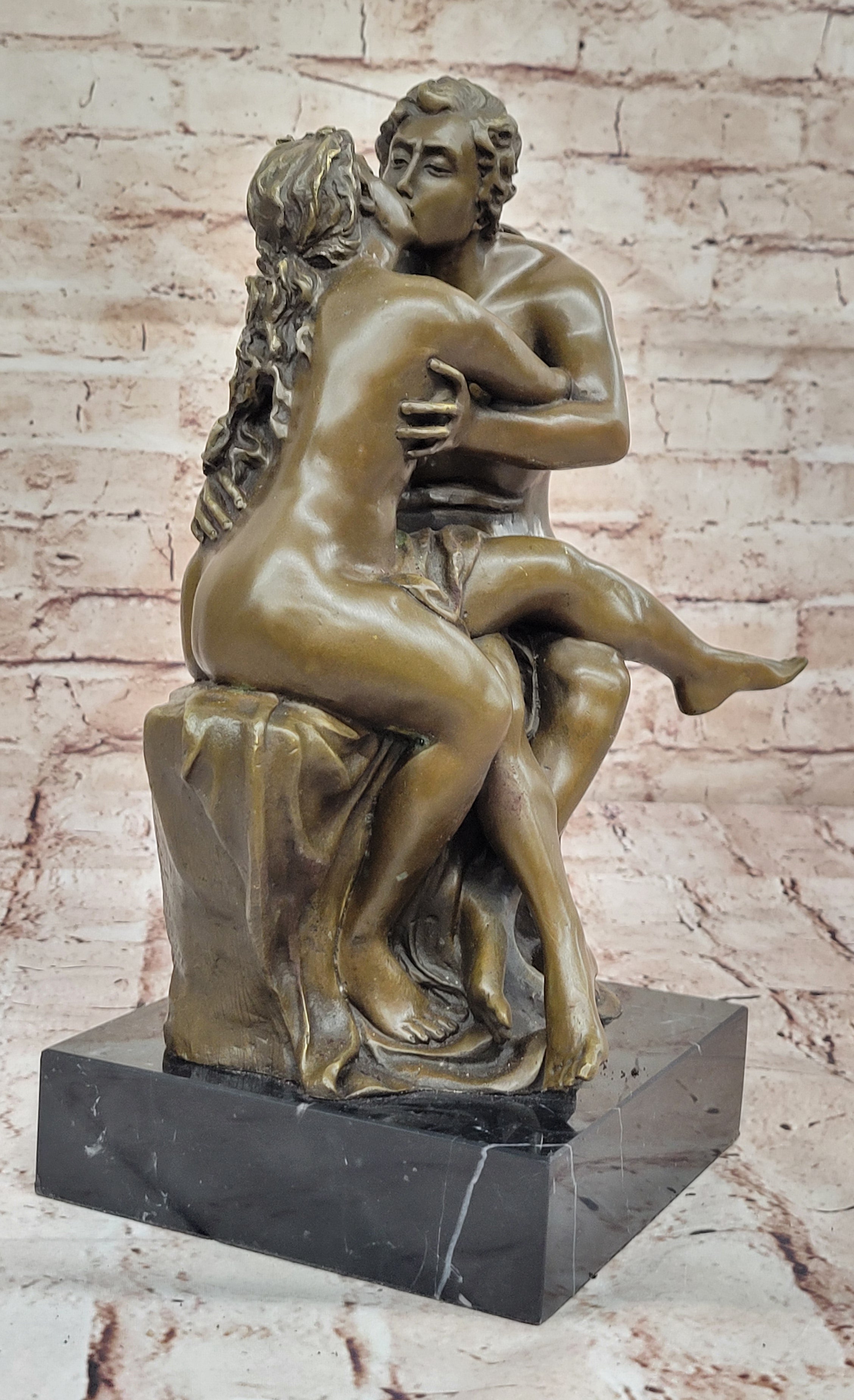 Handcrafted Romantic Bronze Sculpture Statue by Milo Inspired by Rodin’s The Kiss