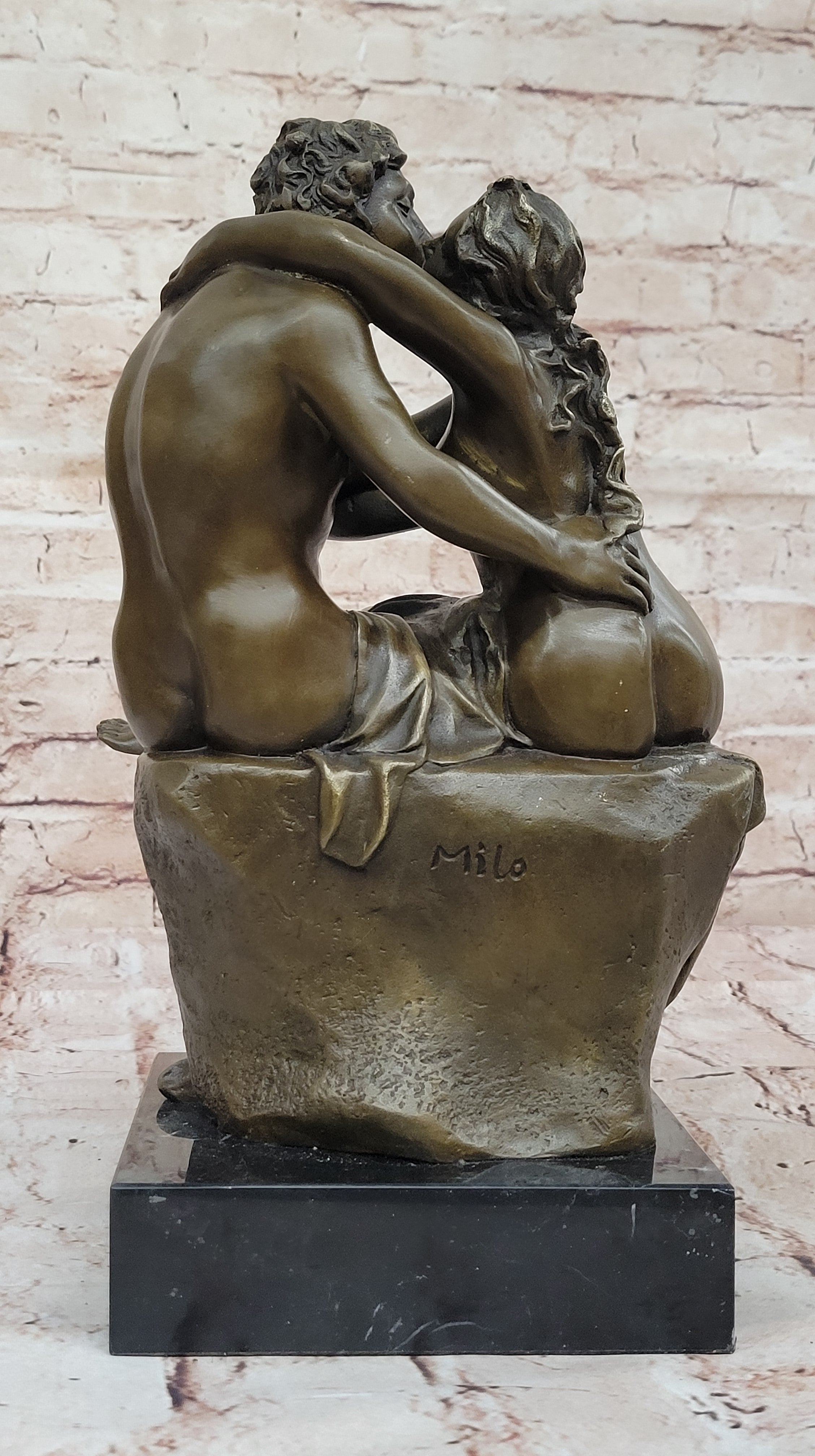 Handcrafted Romantic Bronze Sculpture Statue by Milo Inspired by Rodin’s The Kiss
