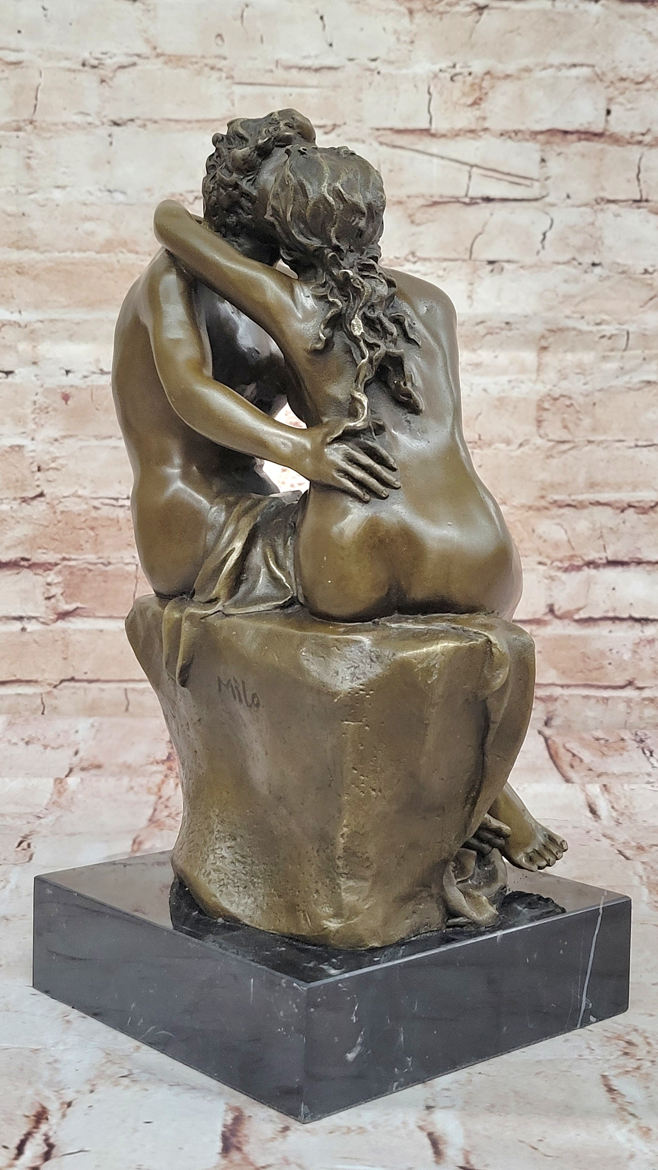 Handcrafted Romantic Bronze Sculpture Statue by Milo Inspired by Rodin’s The Kiss
