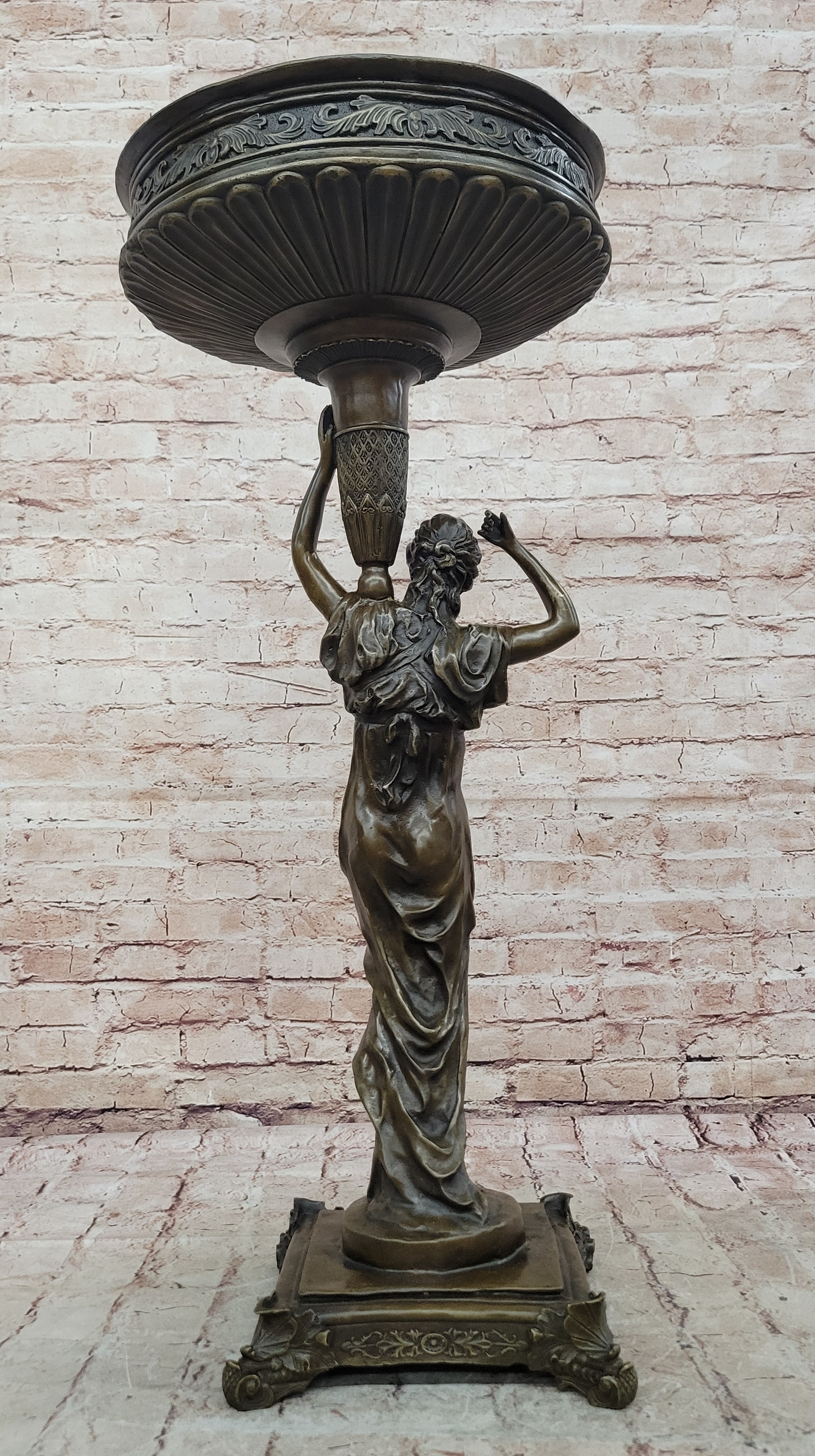 Signed Milo Bronze Woman Statue Classical Style Pedestal Sculpture Home Decor