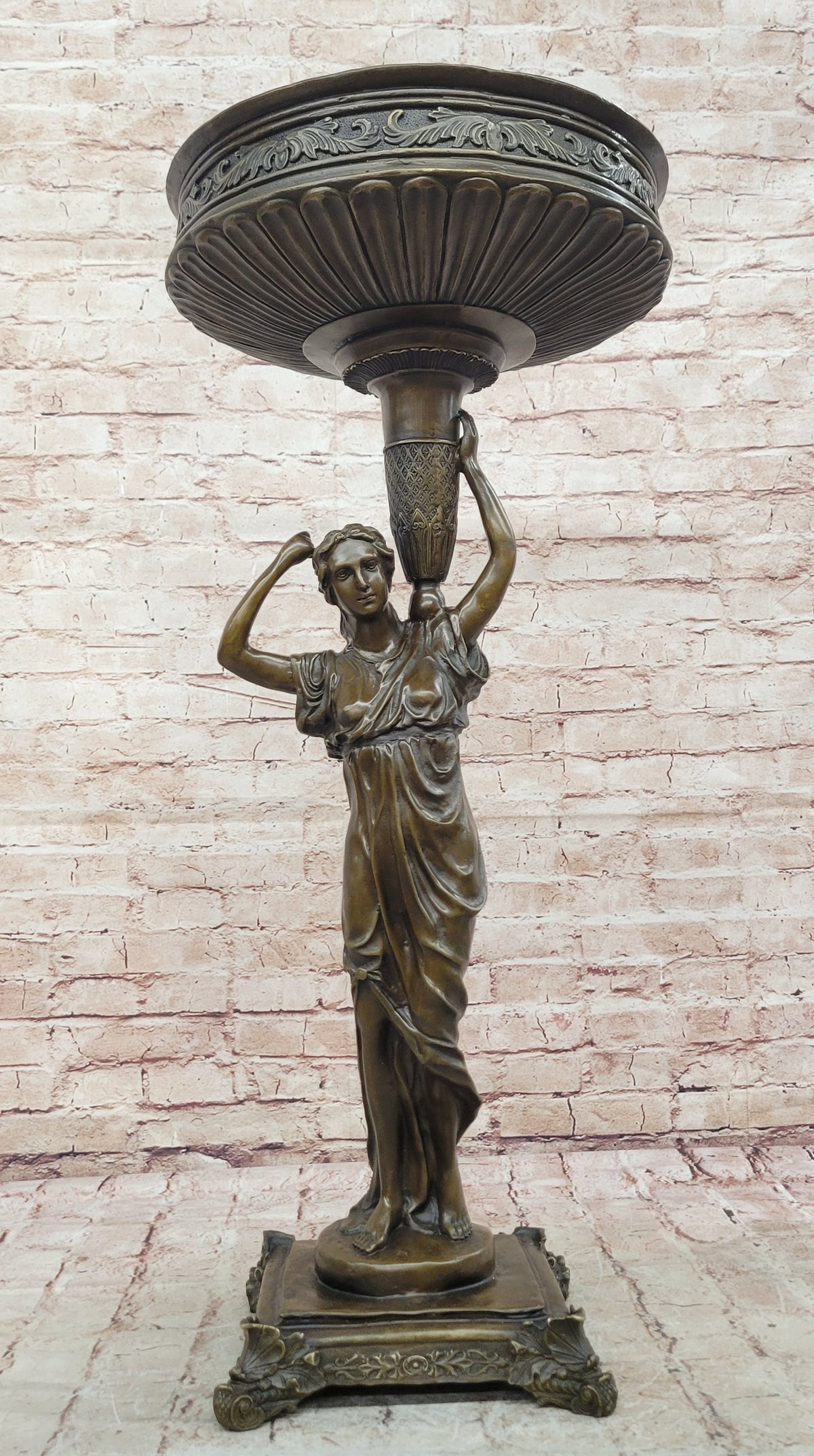 Signed Milo Bronze Woman Statue Classical Style Pedestal Sculpture Home Decor