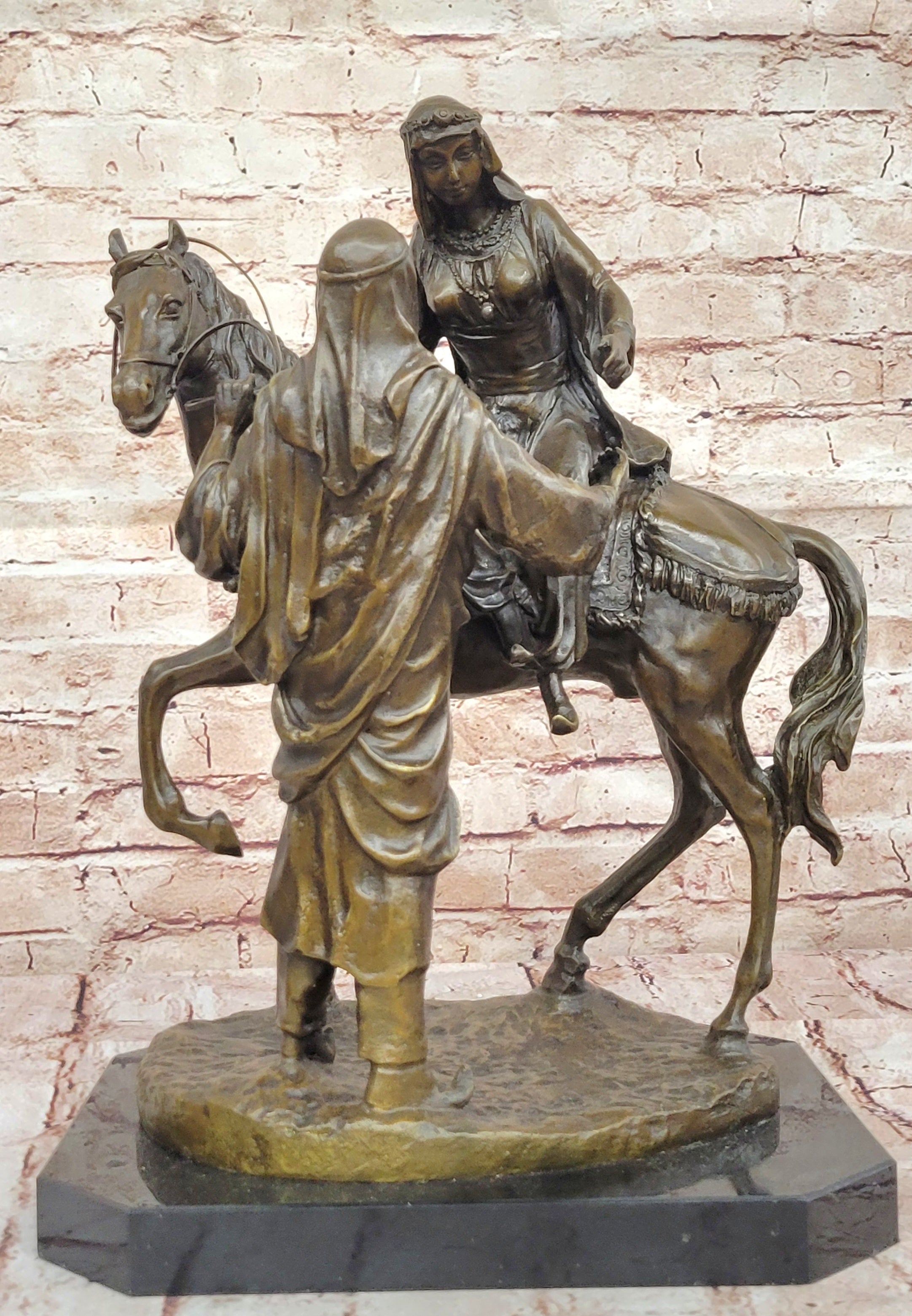 Handcrafted bronze sculpture SALE Bas Marble Wife His Helping Man Arabian Large