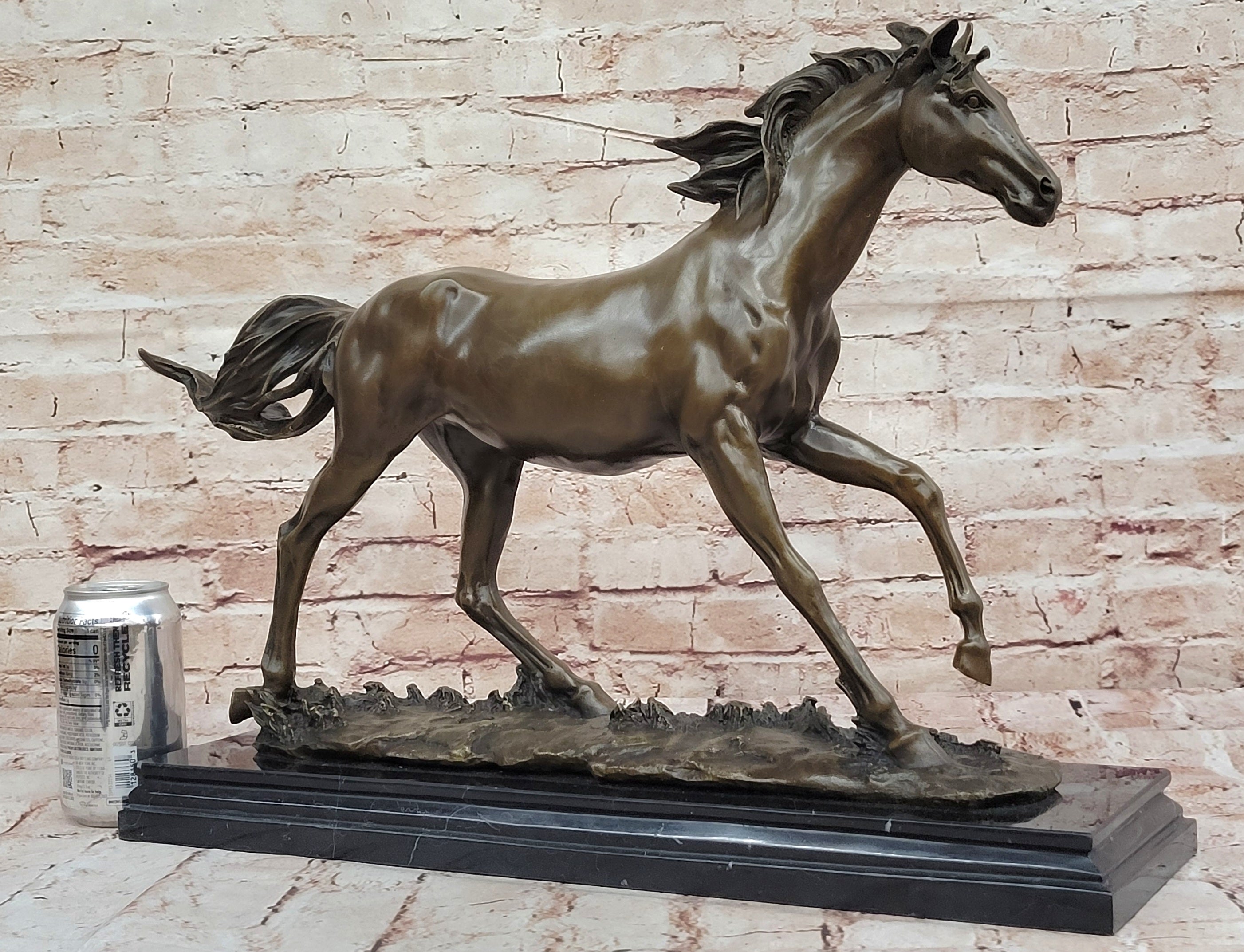 SIGNED: MENE, WILD RACING STALLION HORSE BRONZE SCULPTURE RUNNING HORSE FIGURE