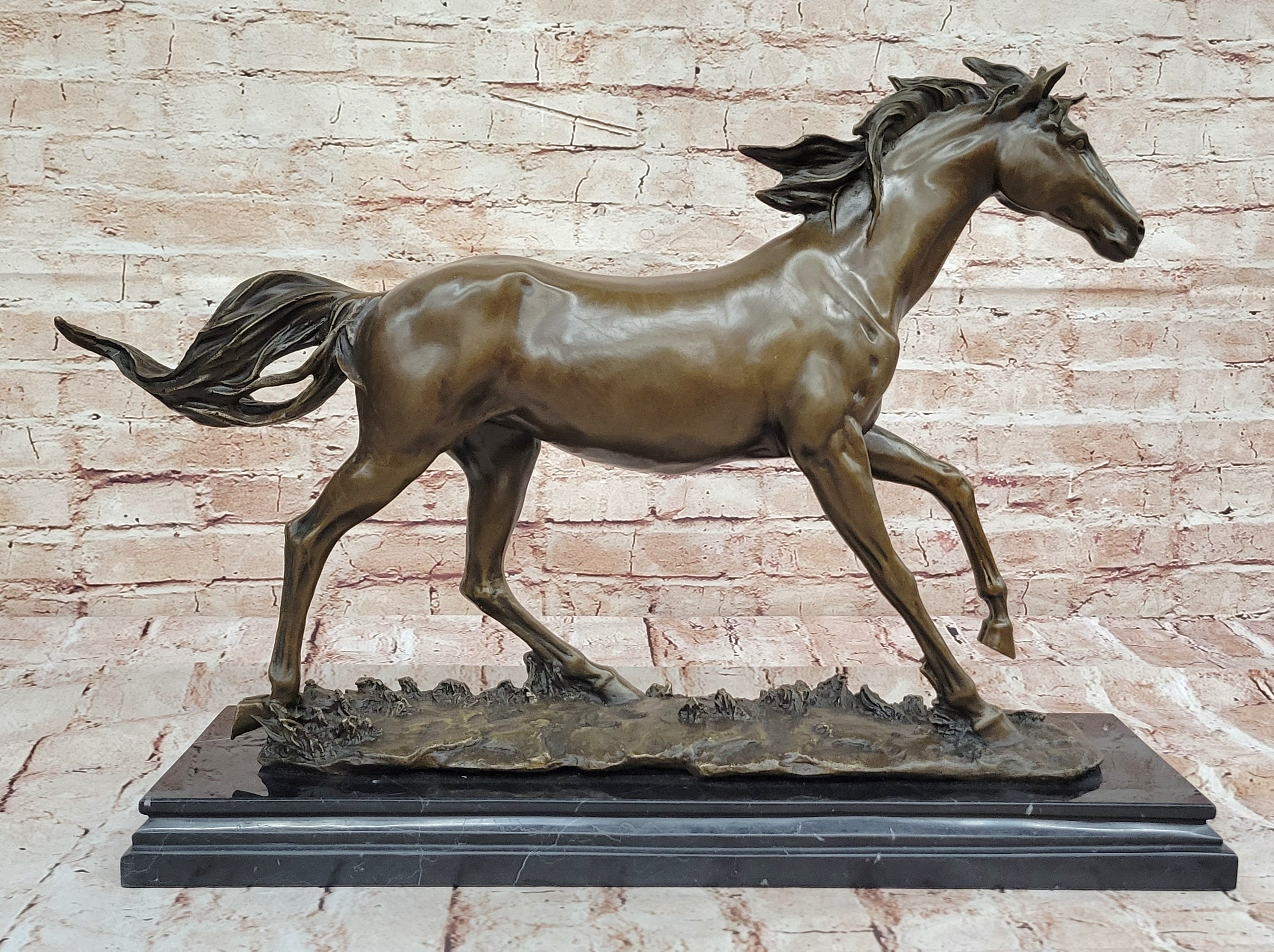 SIGNED: MENE, WILD RACING STALLION HORSE BRONZE SCULPTURE RUNNING HORSE FIGURE