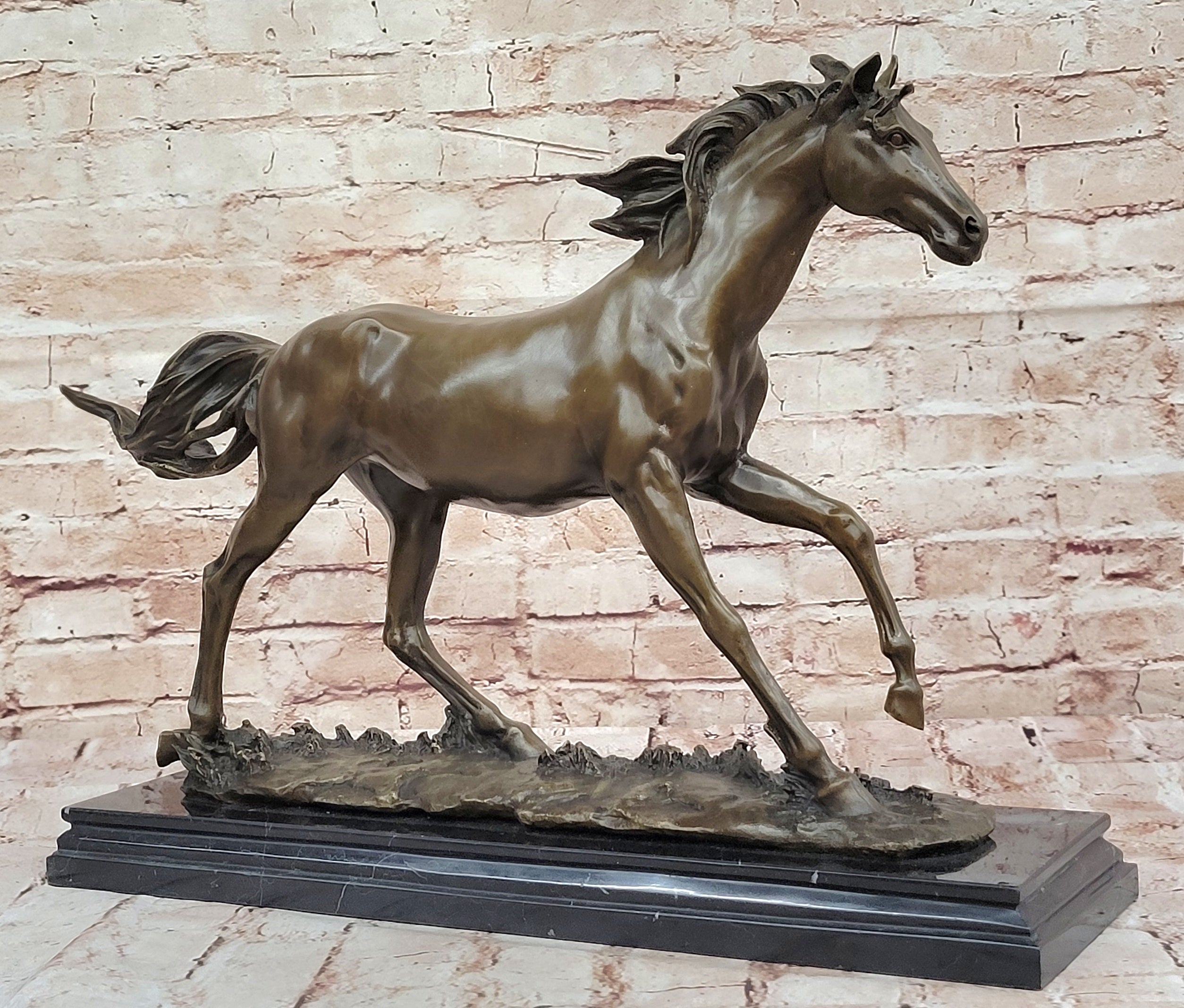 SIGNED: MENE, WILD RACING STALLION HORSE BRONZE SCULPTURE RUNNING HORSE FIGURE