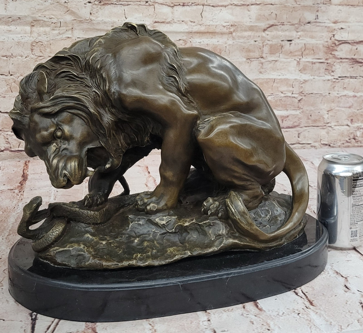 Handcrafted Extra Large Lion and Serpent Museum Quality Bronze Artwork Sculpture