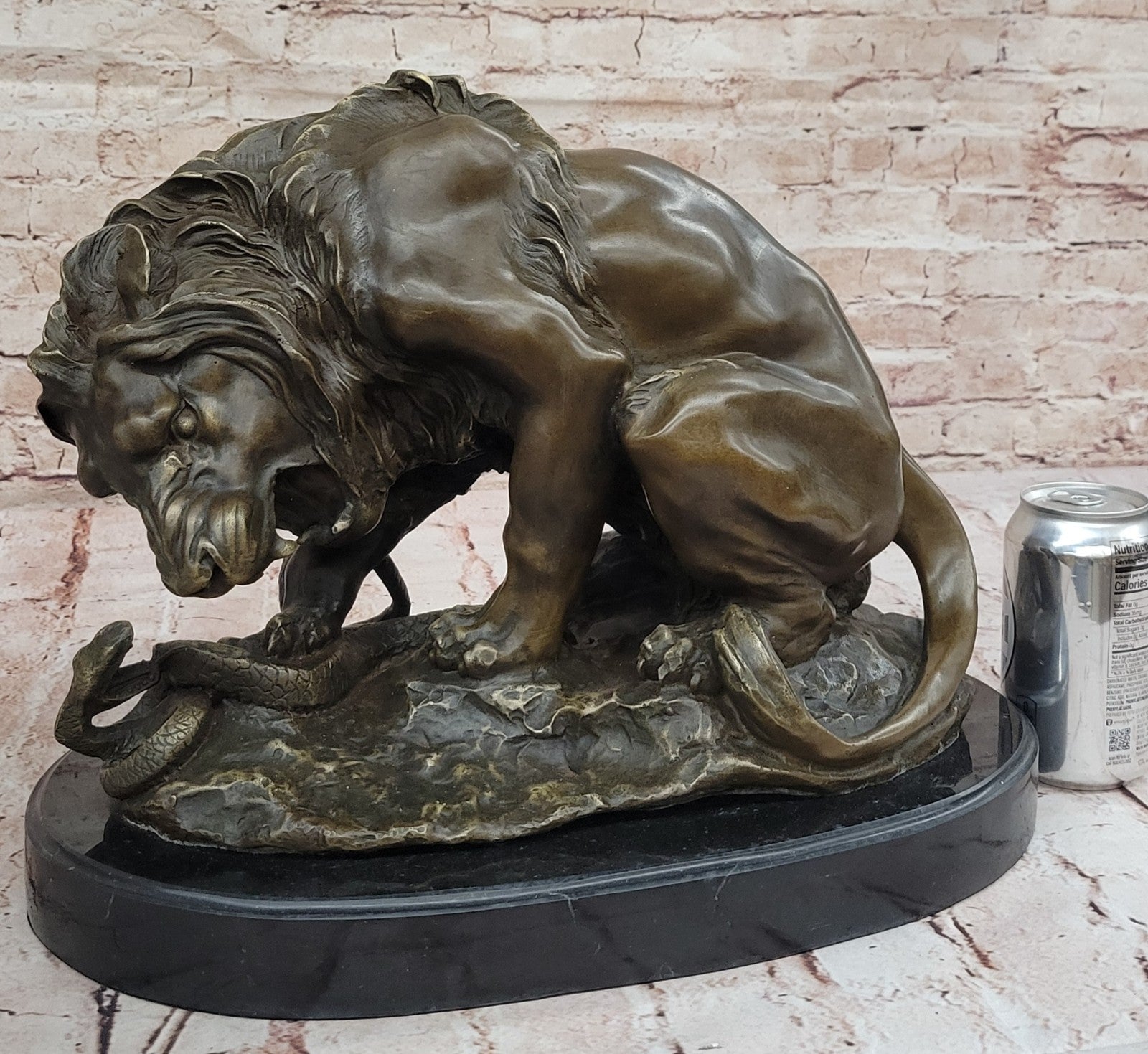 Handcrafted Extra Large Lion and Serpent Museum Quality Bronze Artwork Sculpture