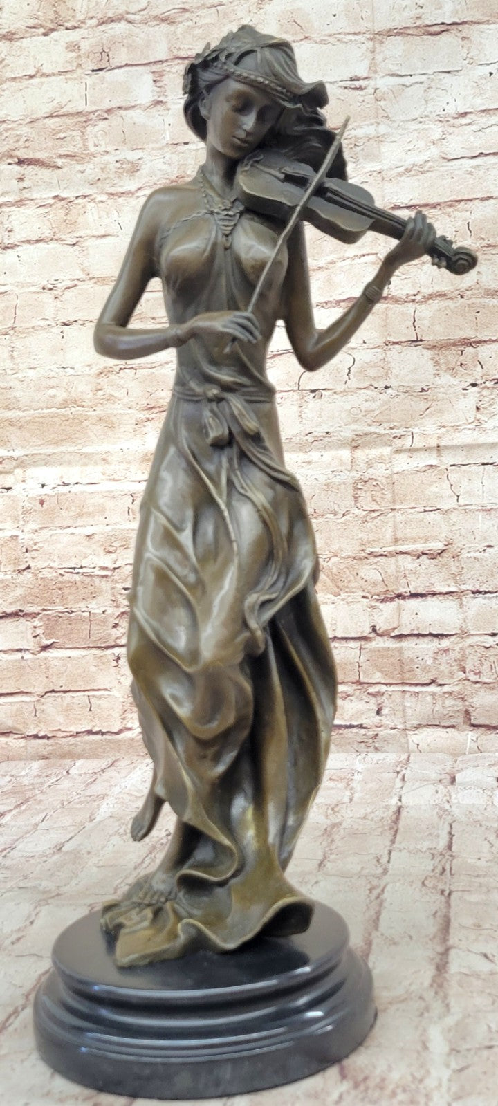 Brown Color Patina Bronze Sculpture Violin Player Viola Musician Figurine Decor