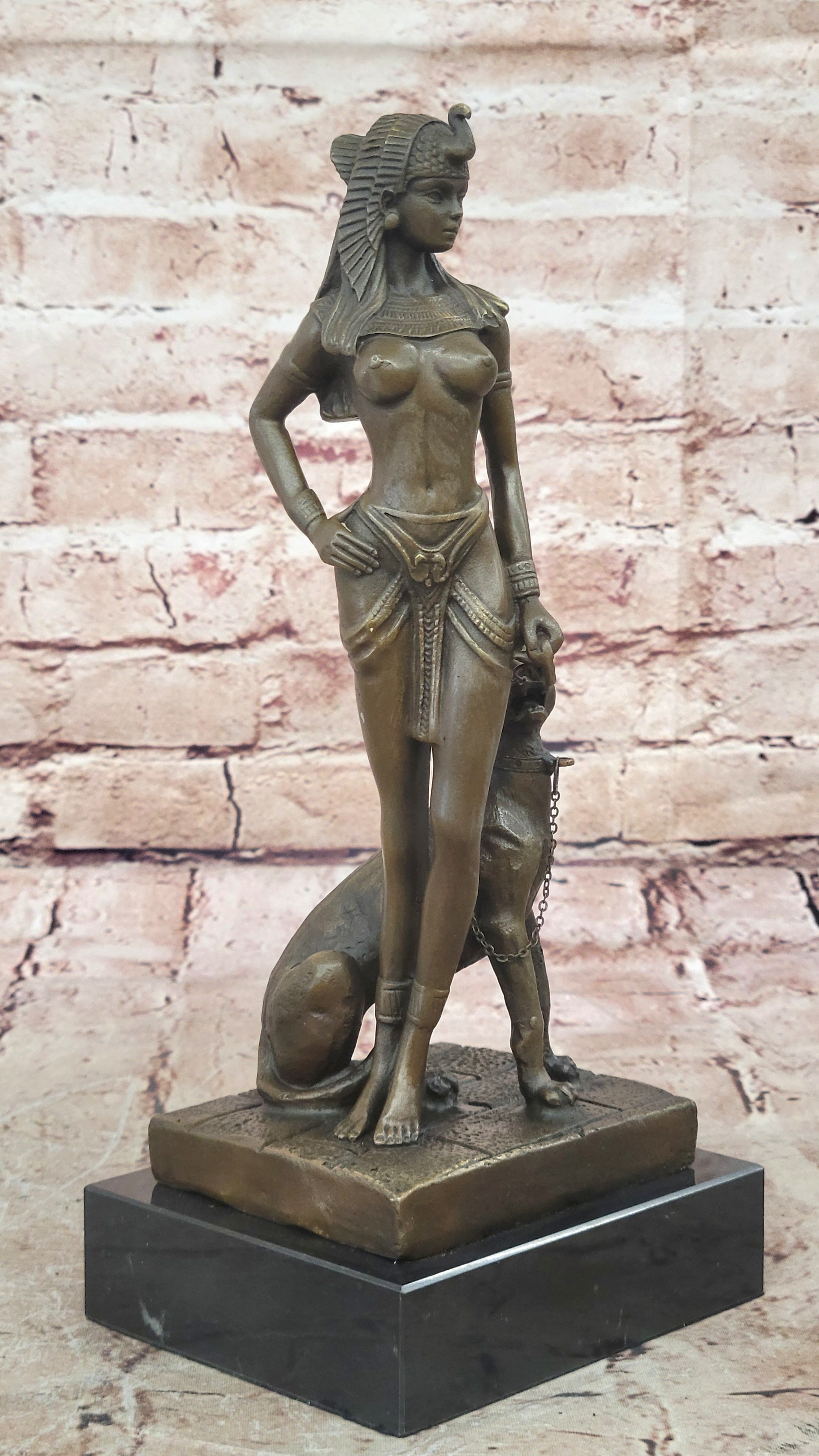 Buy Bronze Nude Cleopatra with Panther Sculpture – Hot Cast Figurine Statue by Fisher | Egyptian Queen Art for Sale