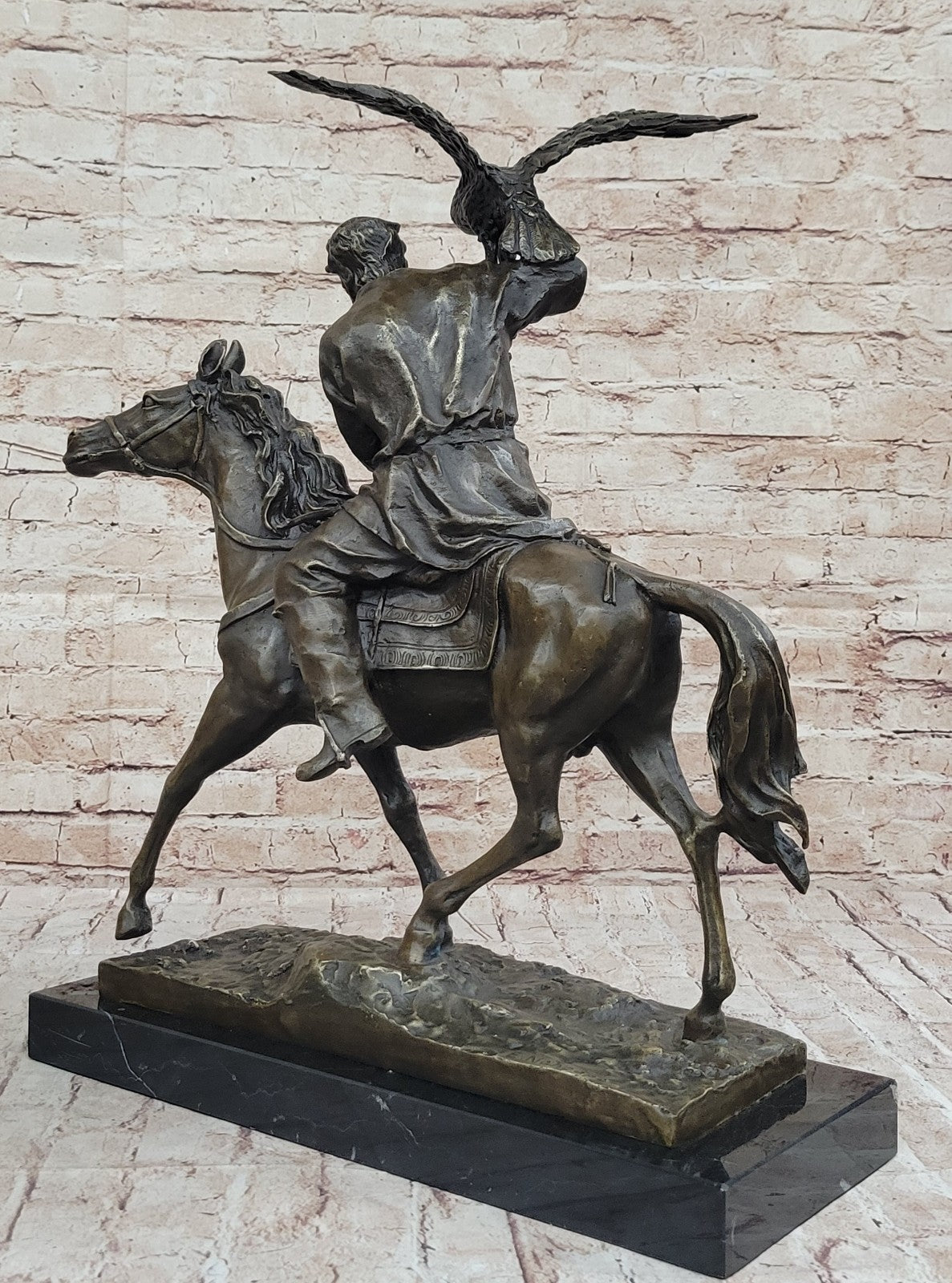 Art Deco Hand Made by Lost Wax Method Arab Man Falconer Genuine Bronze Statue