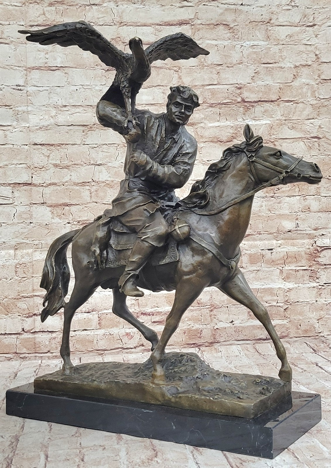 Art Deco Hand Made by Lost Wax Method Arab Man Falconer Genuine Bronze Statue