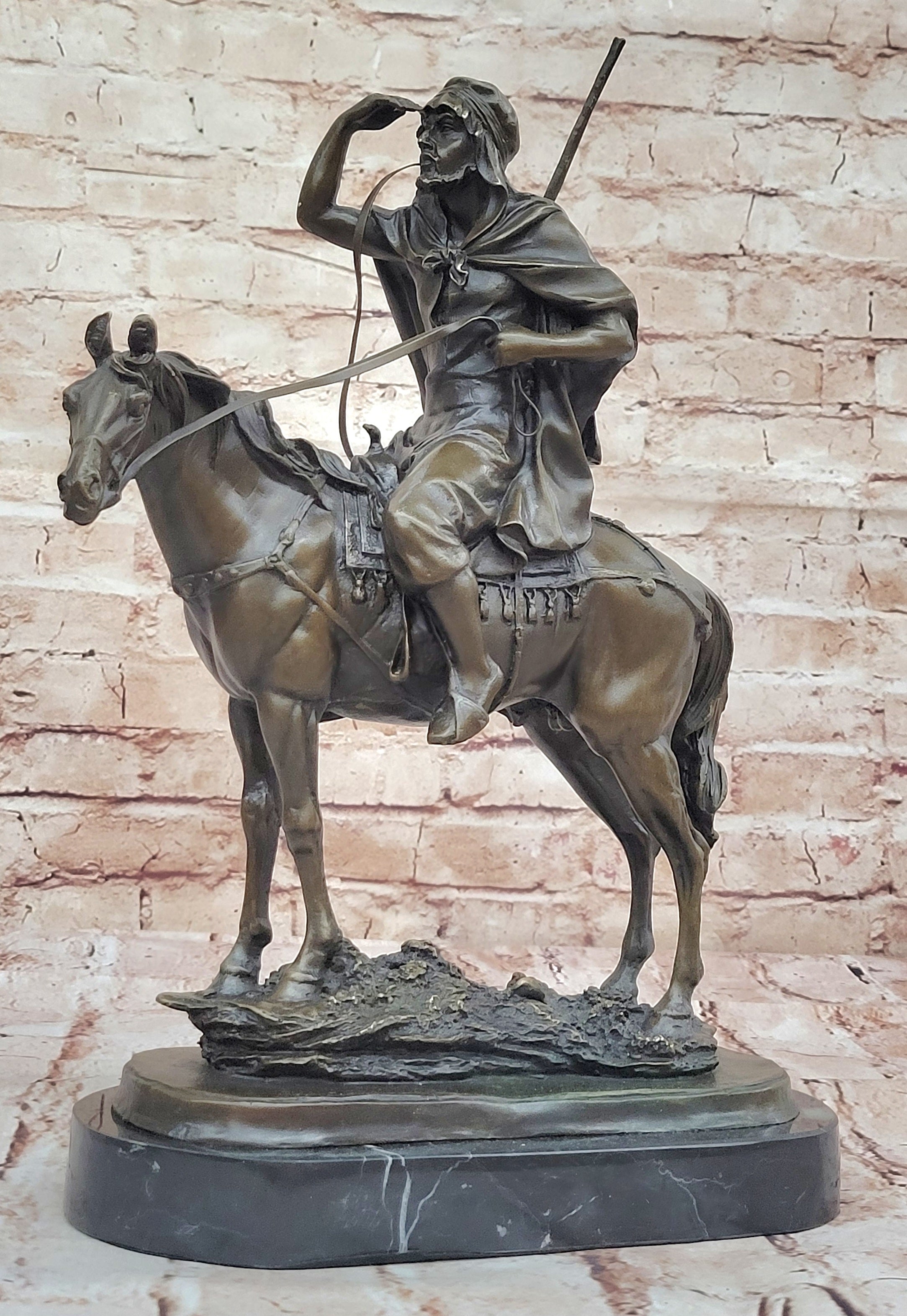Middle Eastern Arab Guy on a Horse Home Office Decoration Bronze Sculpture Statue