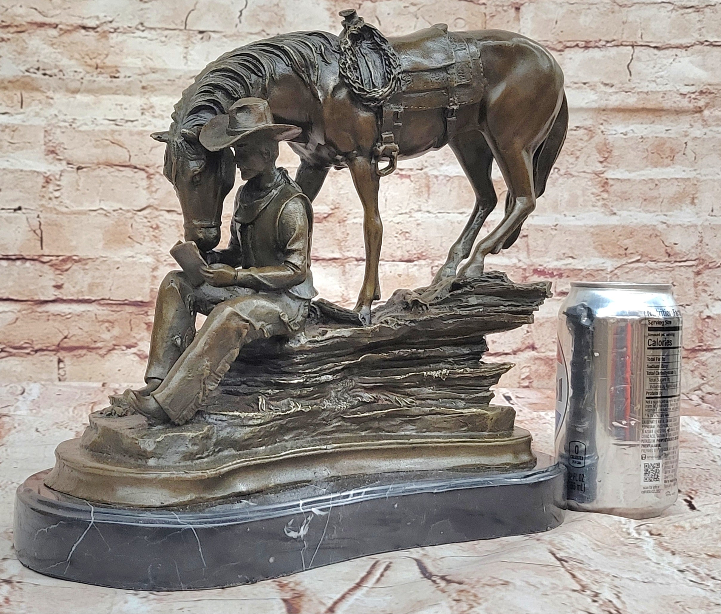 Horse Cowboy Lover Western Saddle Ranch Farm Art Bronze Marble Statue Sculpture