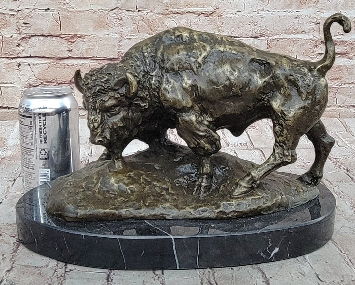 Hot Cast Bronze American Buffalo Sculpture Signed Barye Hand Made Figurine Decor