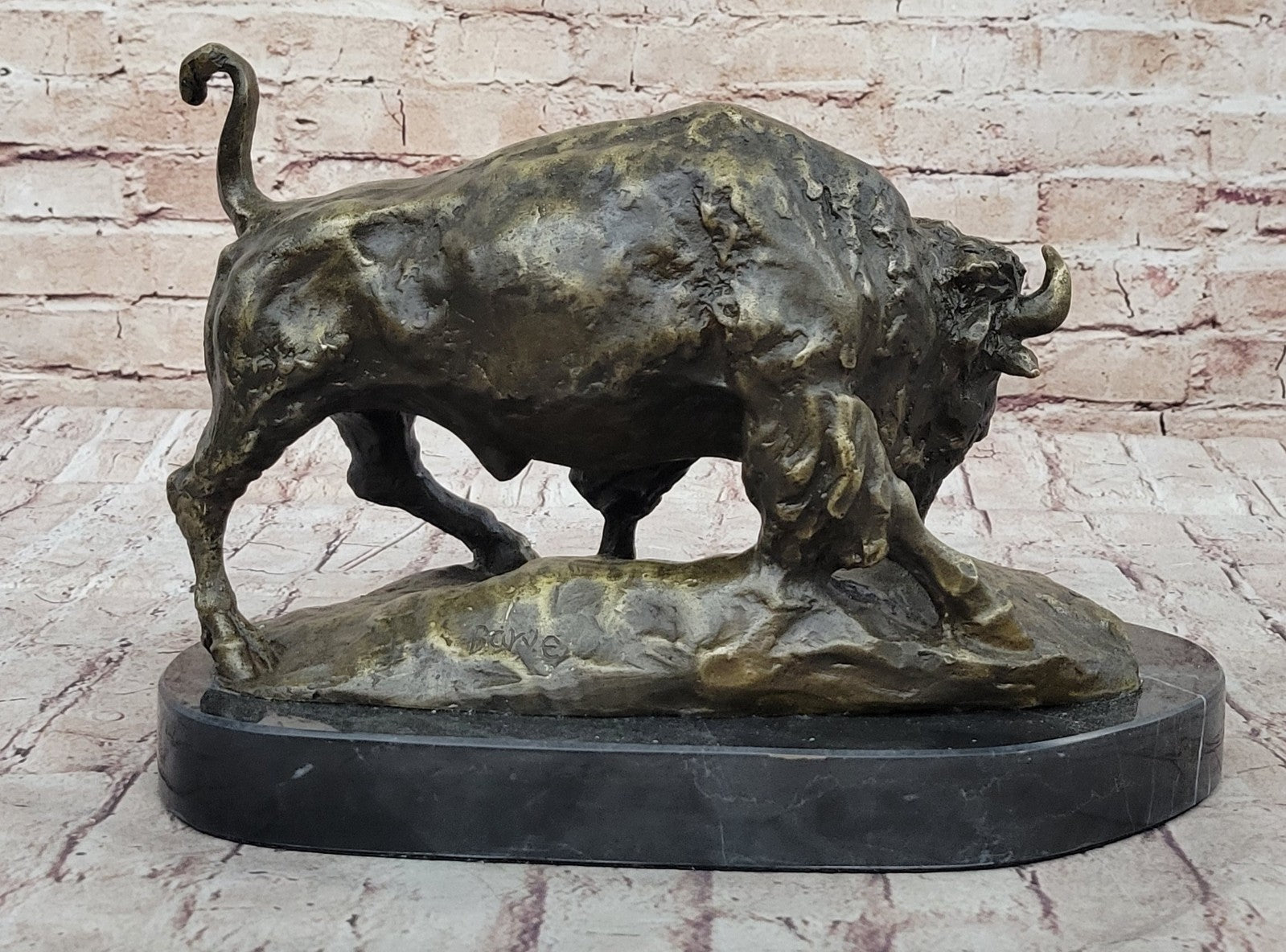 Hot Cast Bronze American Buffalo Sculpture Signed Barye Hand Made Figurine Decor