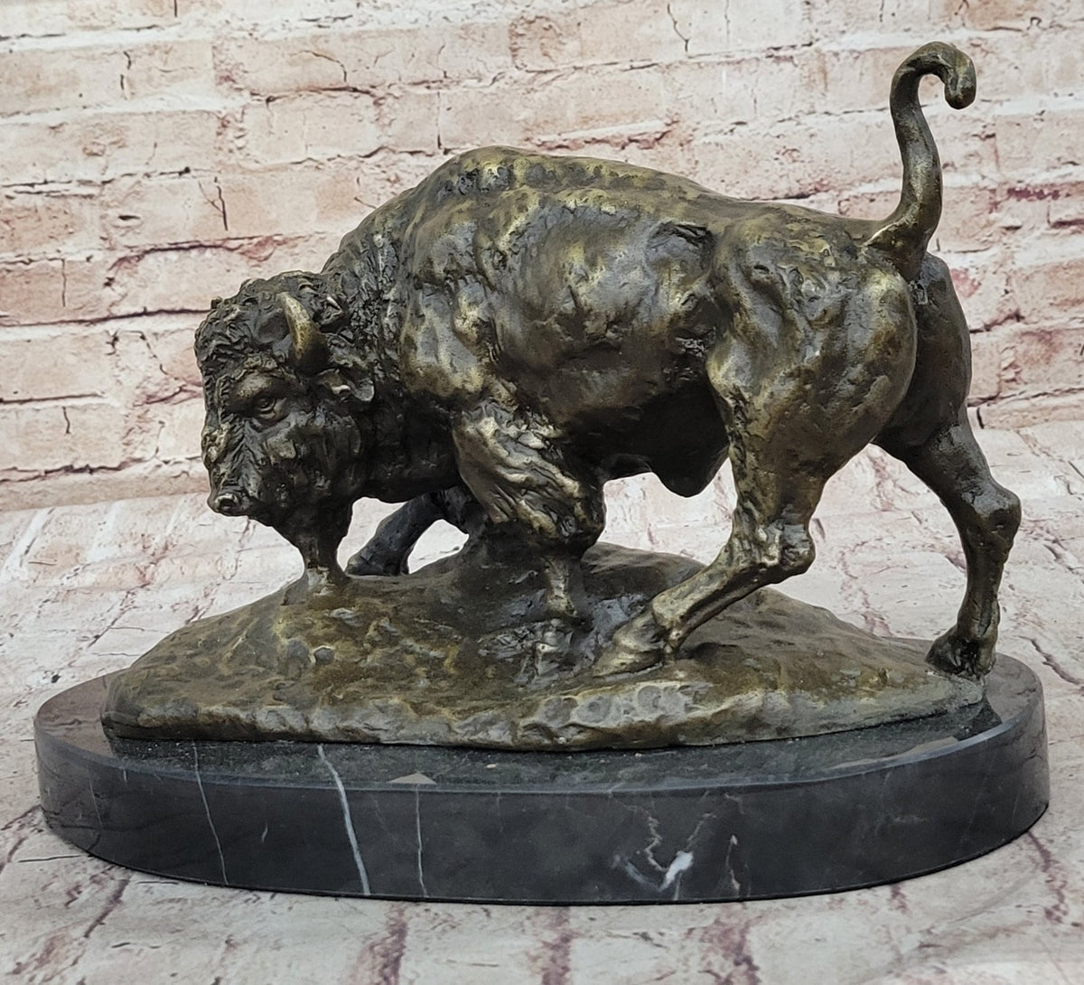 Hot Cast Bronze American Buffalo Sculpture Signed Barye Hand Made Figurine Decor