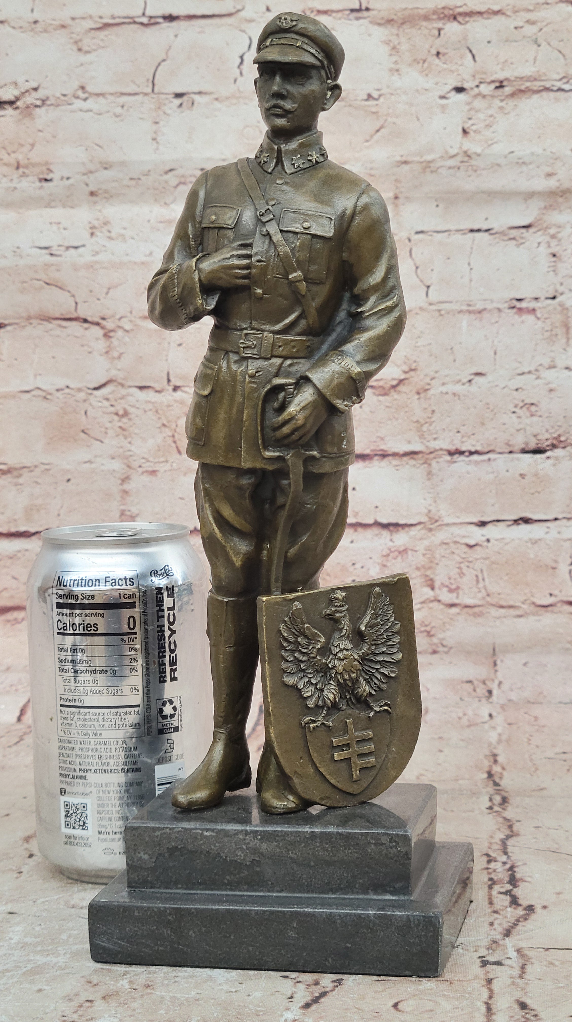 Handcrafted European Polish Soldier with Uniform Bronze Sculpture Detail Figure