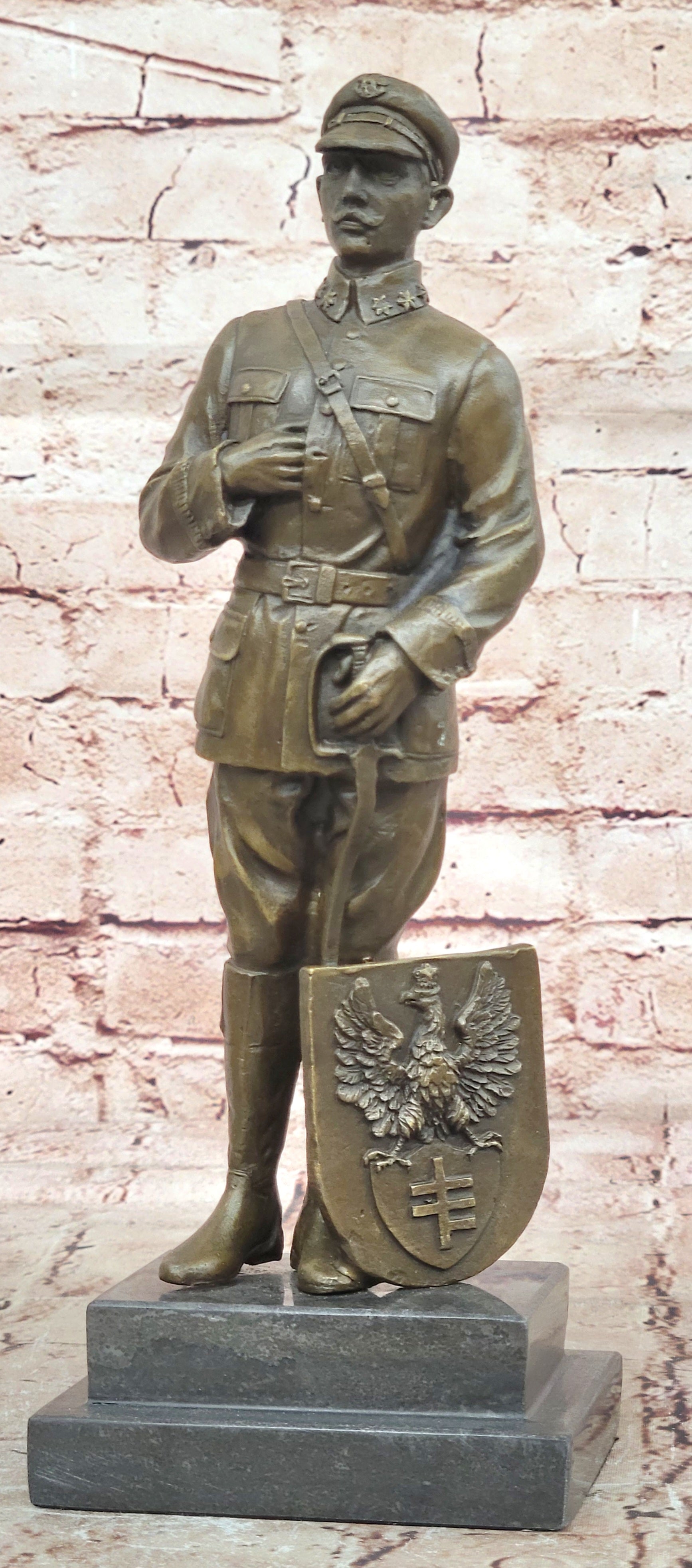 Handcrafted European Polish Soldier with Uniform Bronze Sculpture Detail Figure