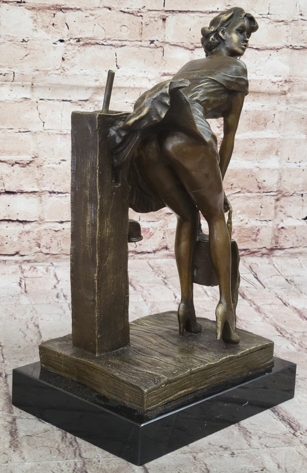 Handcrafted Semi Nude Erotic Art Deco Girl Bronze Sculpture Marble Base Figurine