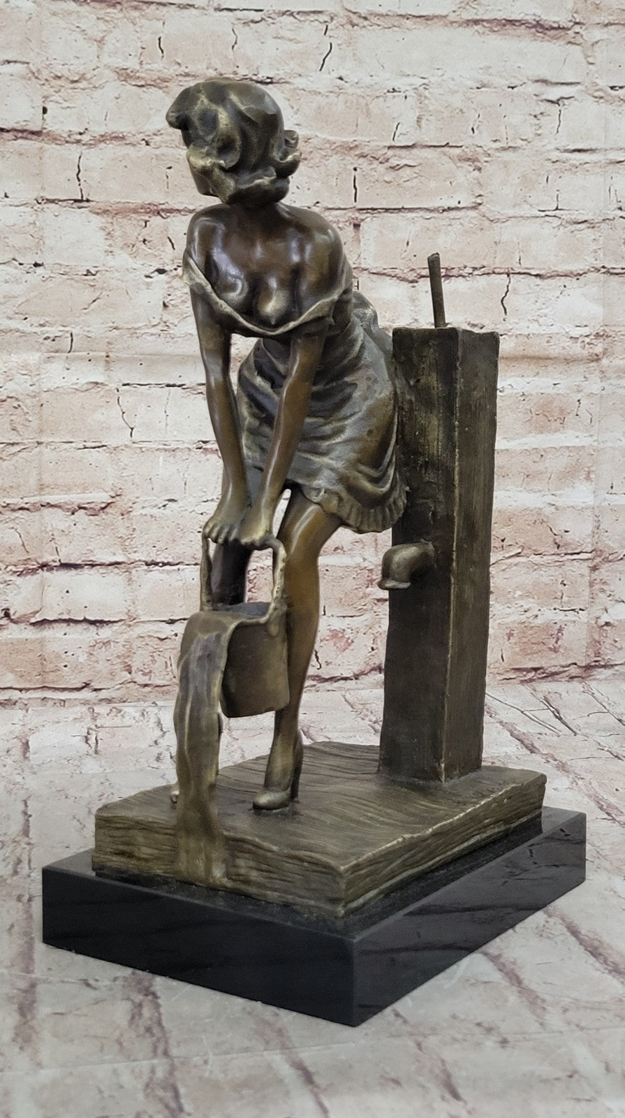 Handcrafted Semi Nude Erotic Art Deco Girl Bronze Sculpture Marble Base Figurine