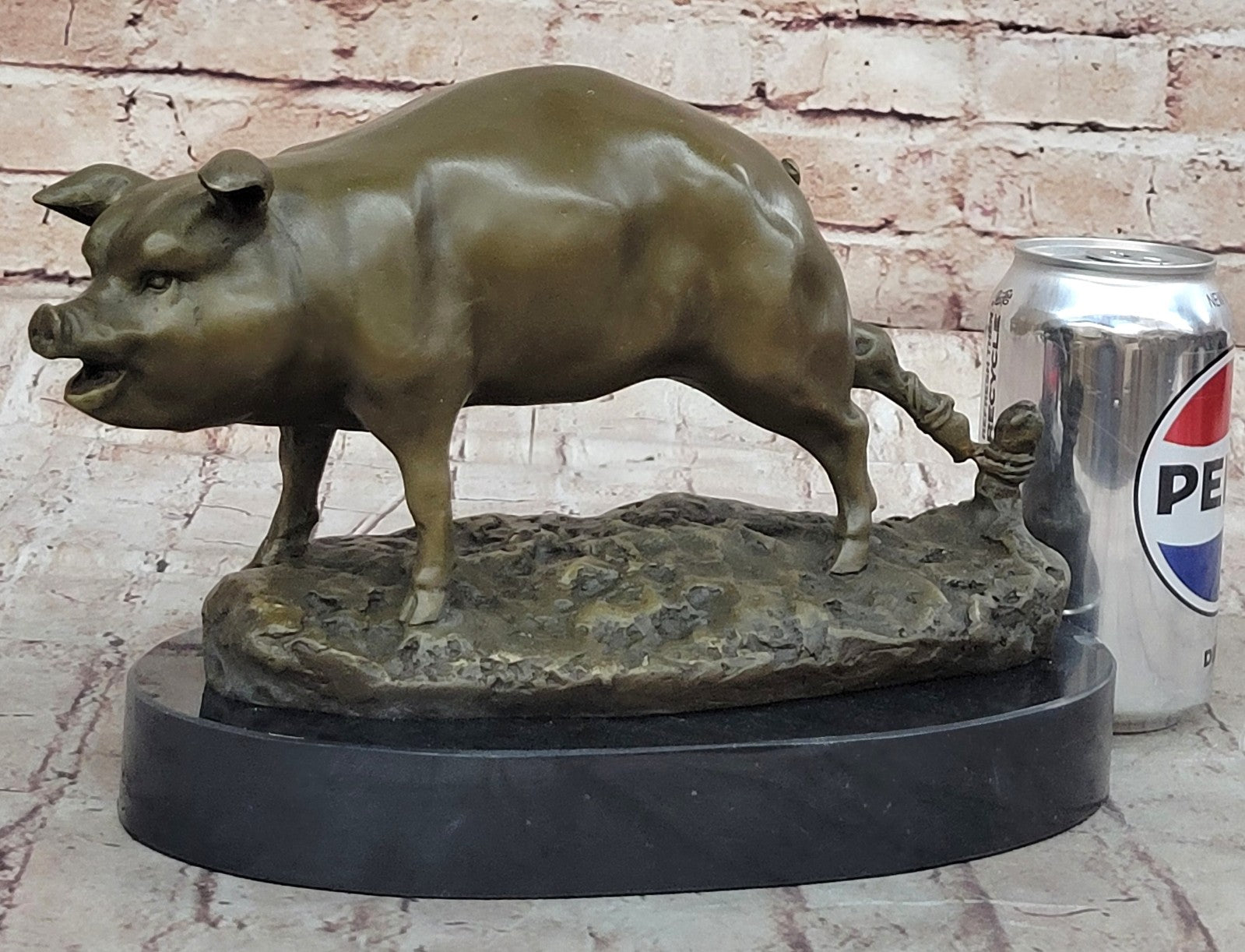 12" Folk Chinese Bronze Fengshui Zodiac Year Boar Pig Animal Statue Sculpture