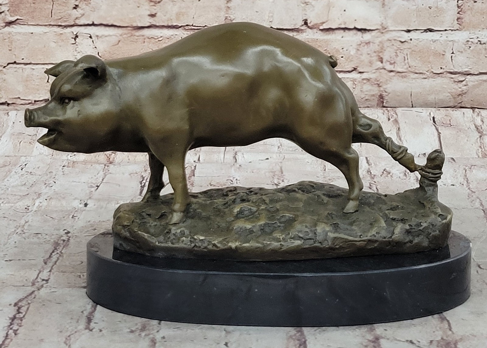 12" Folk Chinese Bronze Fengshui Zodiac Year Boar Pig Animal Statue Sculpture