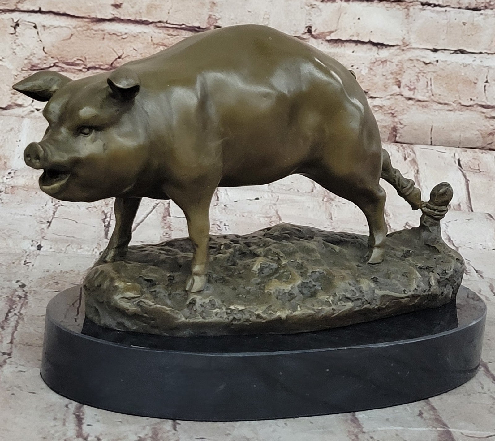 12" Folk Chinese Bronze Fengshui Zodiac Year Boar Pig Animal Statue Sculpture