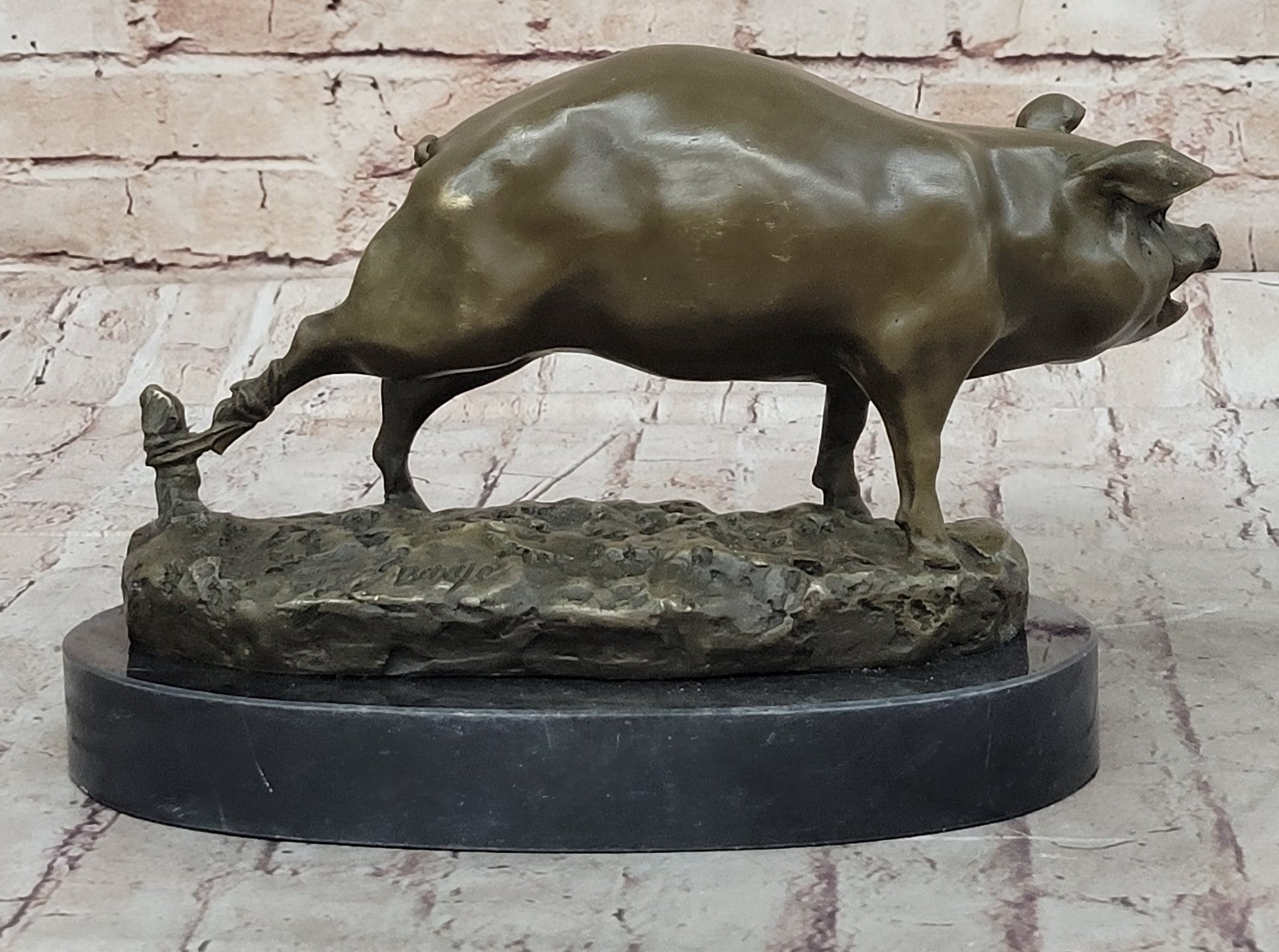 12" Folk Chinese Bronze Fengshui Zodiac Year Boar Pig Animal Statue Sculpture