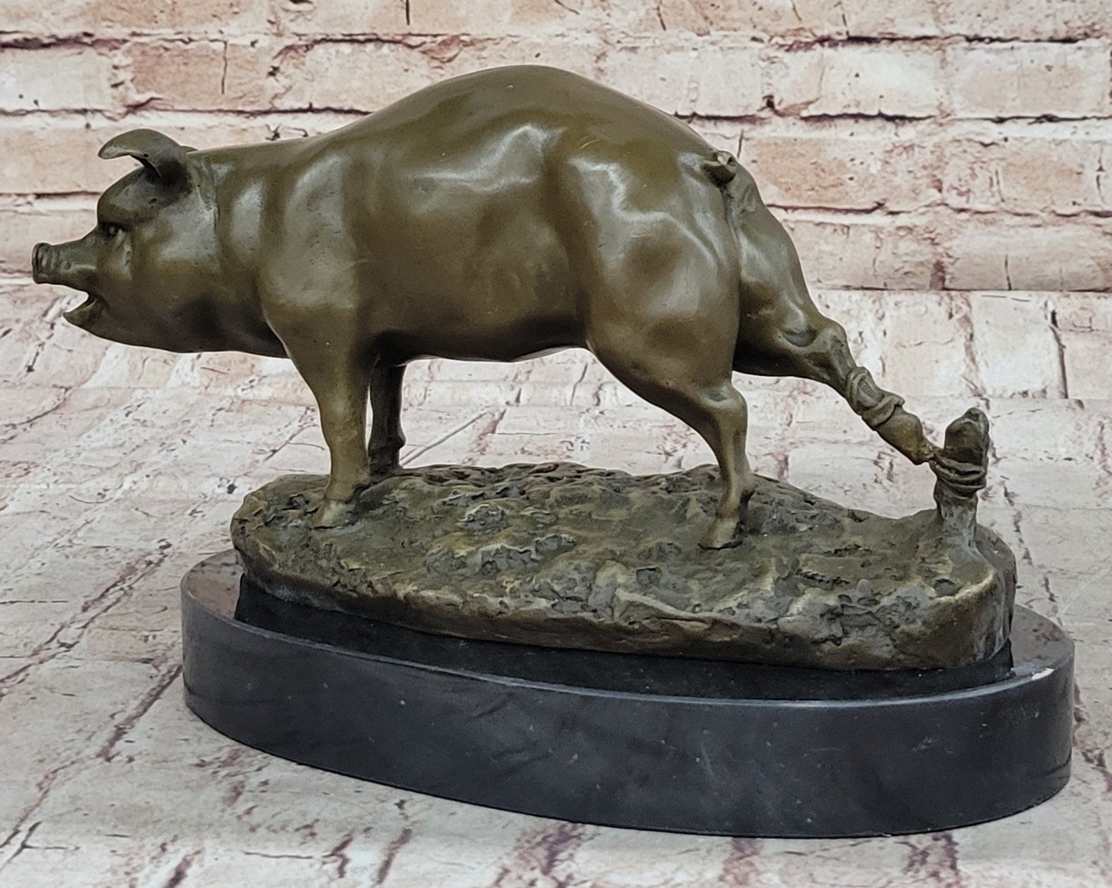 12" Folk Chinese Bronze Fengshui Zodiac Year Boar Pig Animal Statue Sculpture