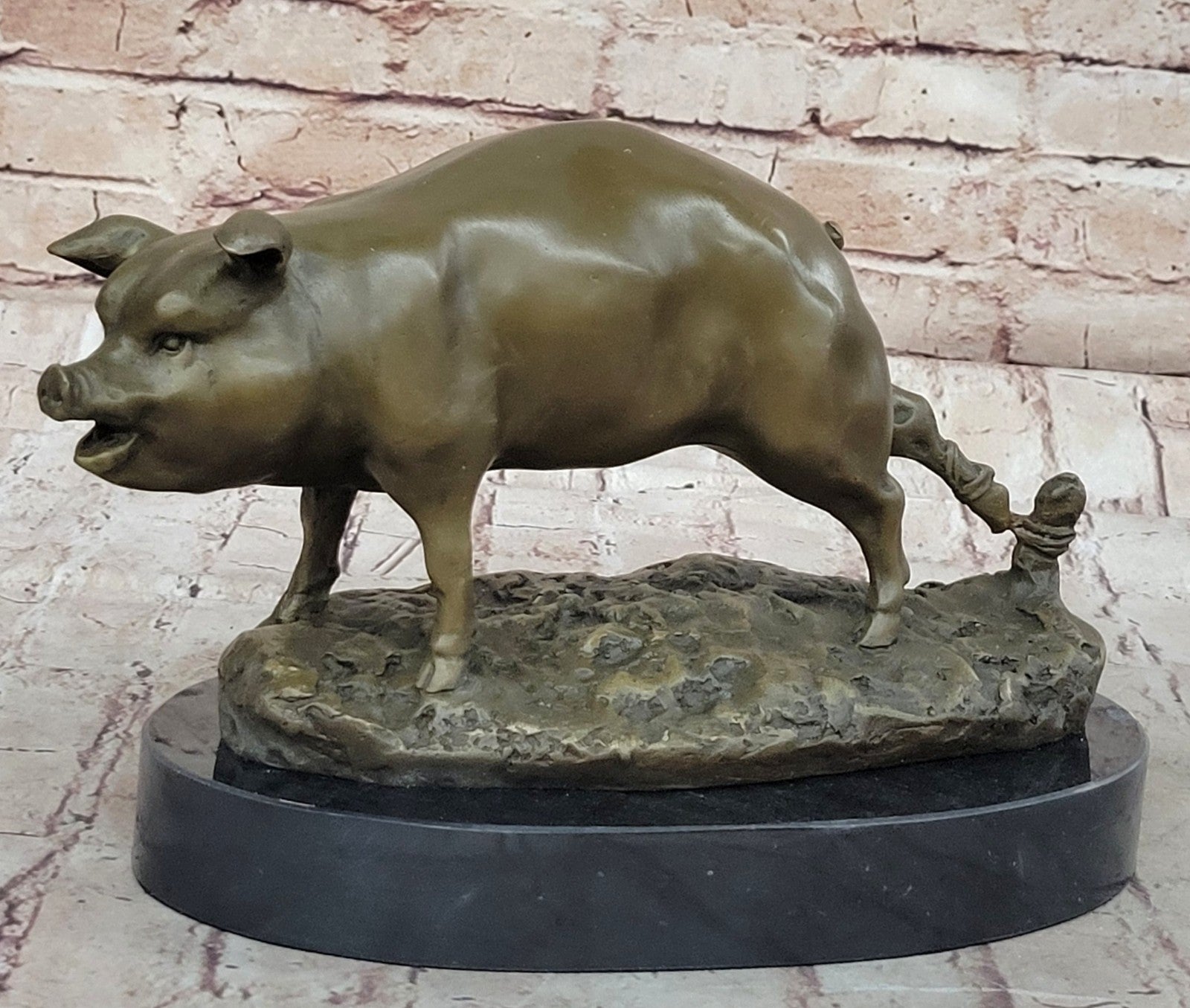 12" Folk Chinese Bronze Fengshui Zodiac Year Boar Pig Animal Statue Sculpture