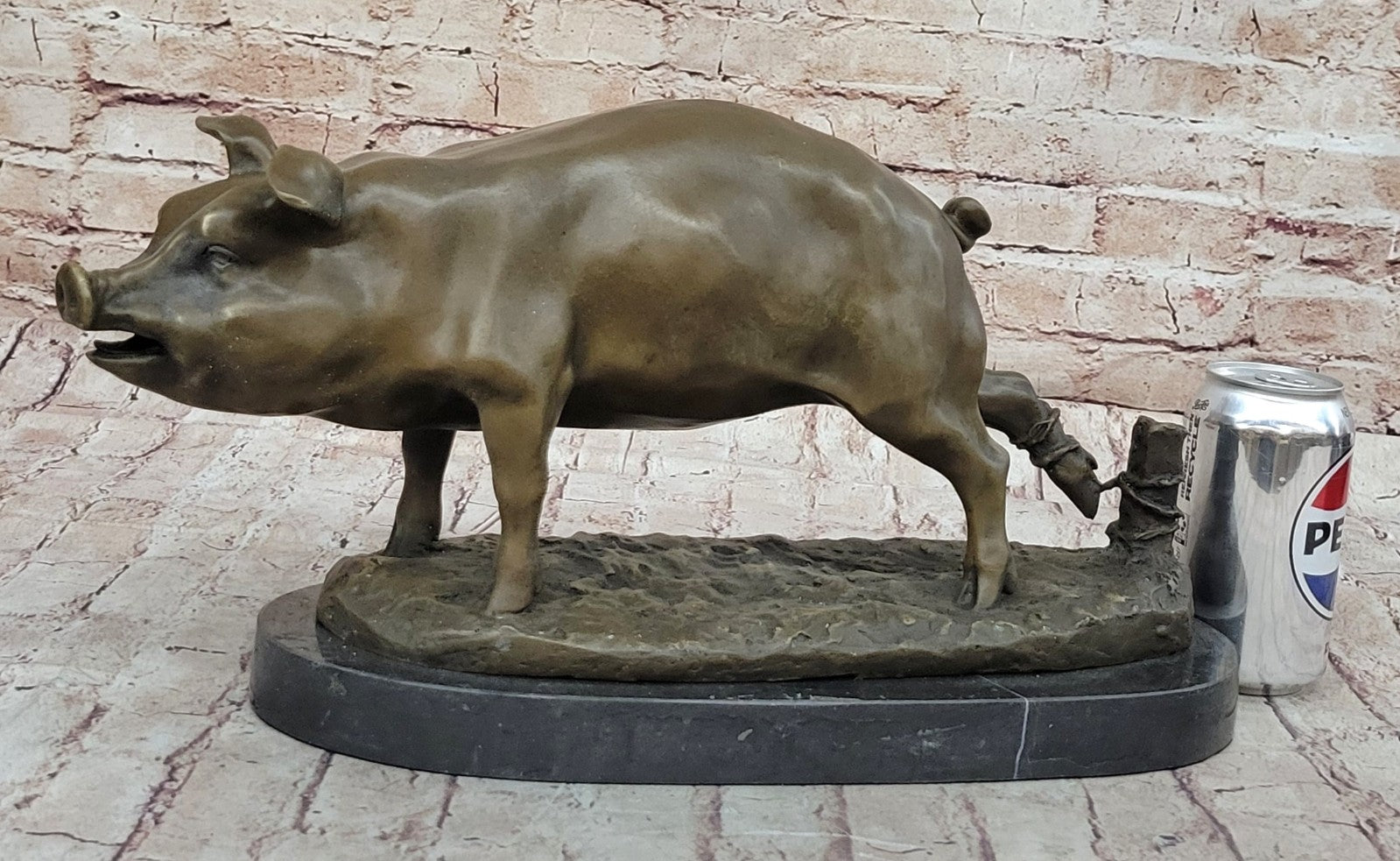 Bronze Sculpture Collectible Statue Animal SIGNED BARYE HAPPY PIG Figurine Decor