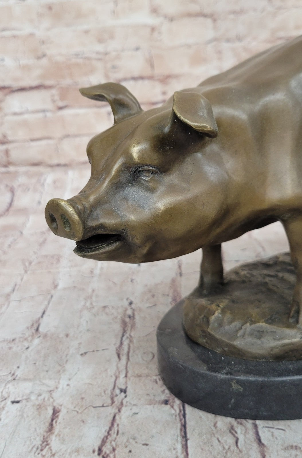 Bronze Sculpture Collectible Statue Animal SIGNED BARYE HAPPY PIG Figurine Decor