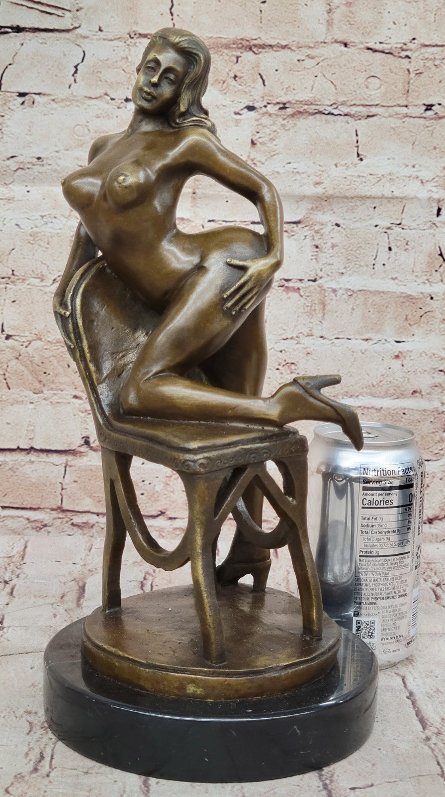 SEXY NUDE GIRL POSING ON CHAIR BRONZE SCULPTURE ART DECO HOTCAST FIGURINE DECOR