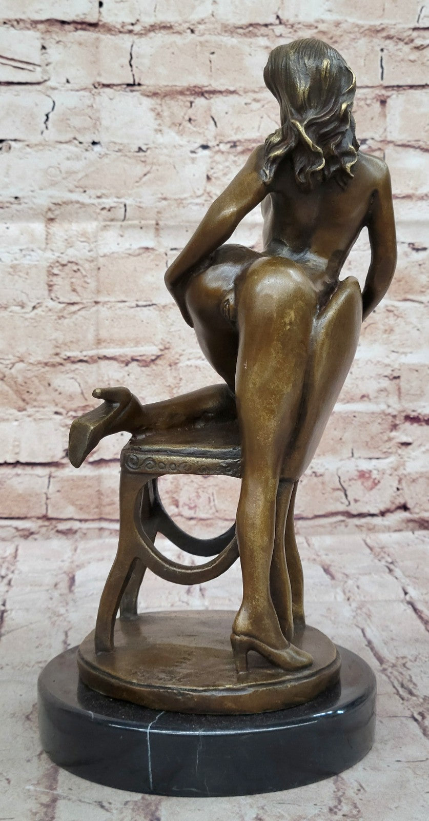 SEXY NUDE GIRL POSING ON CHAIR BRONZE SCULPTURE ART DECO HOTCAST FIGURINE DECOR