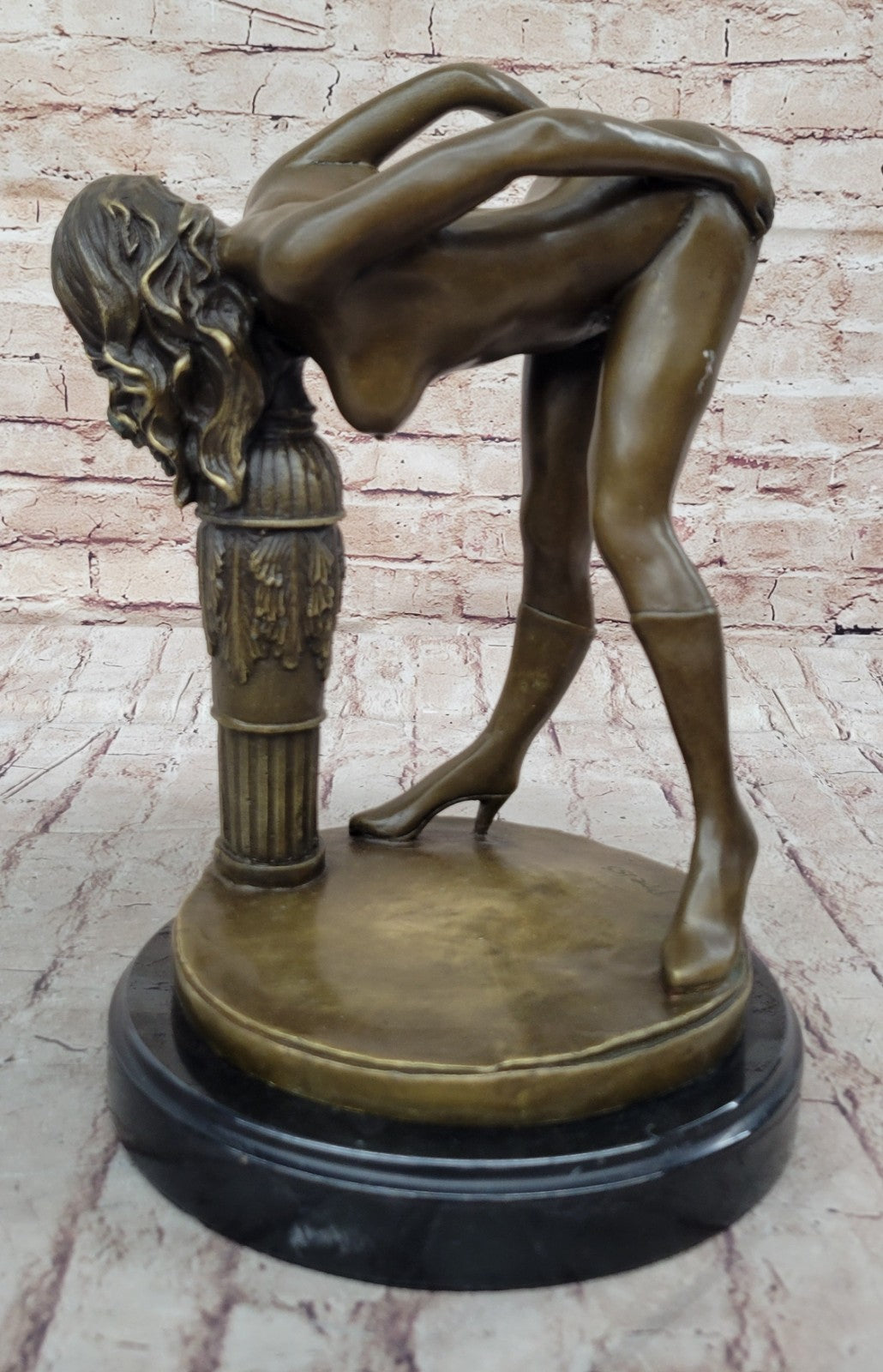 Abstract Modern Art Nude Girl Captive Bronze Sculpture Marble Base Statue Figure