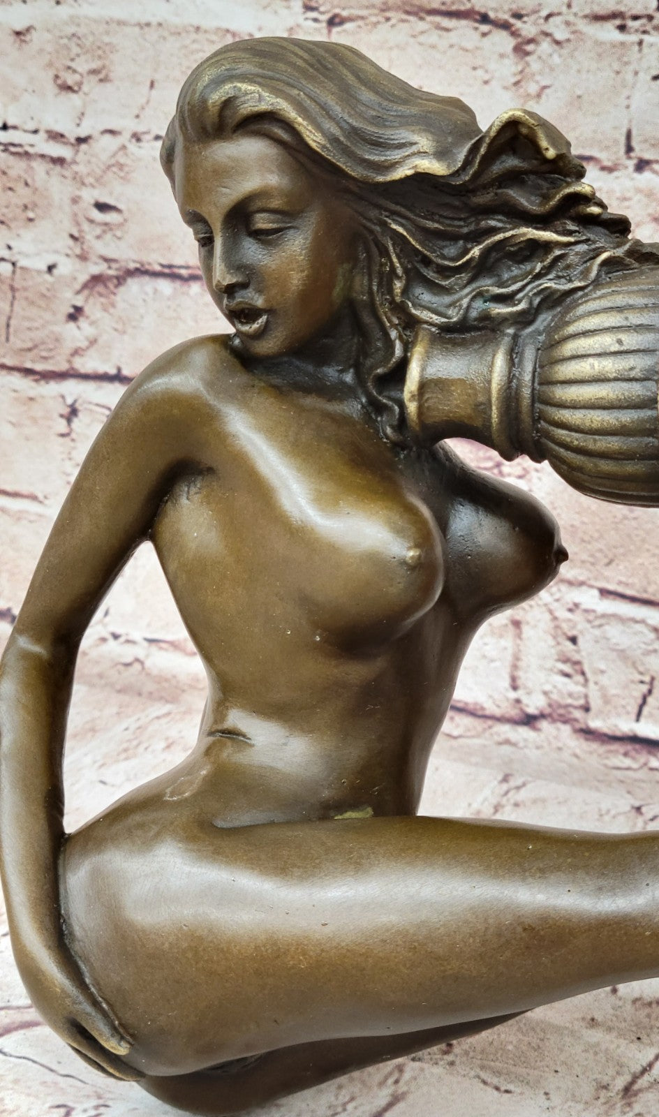 Abstract Modern Art Nude Girl Captive Bronze Sculpture Marble Base Statue Figure