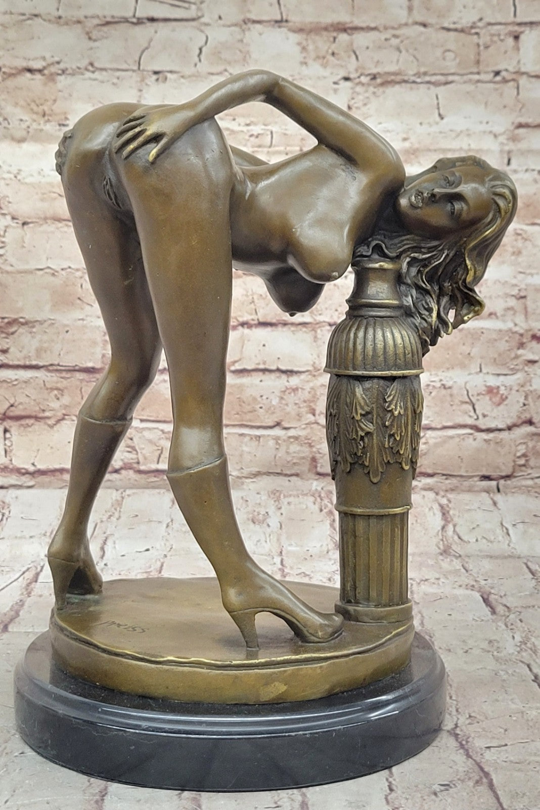 Abstract Modern Art Nude Girl Captive Bronze Sculpture Marble Base Statue Figure