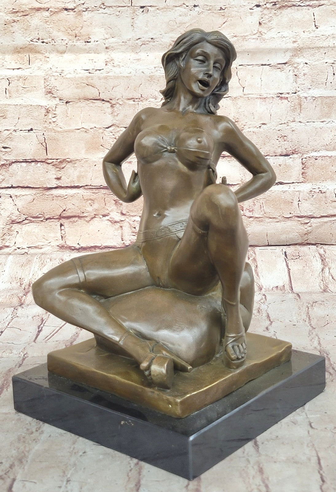 Bronze Hand Made Nude Women Sexual Art Sculpture Figurine with Marble Base Sale