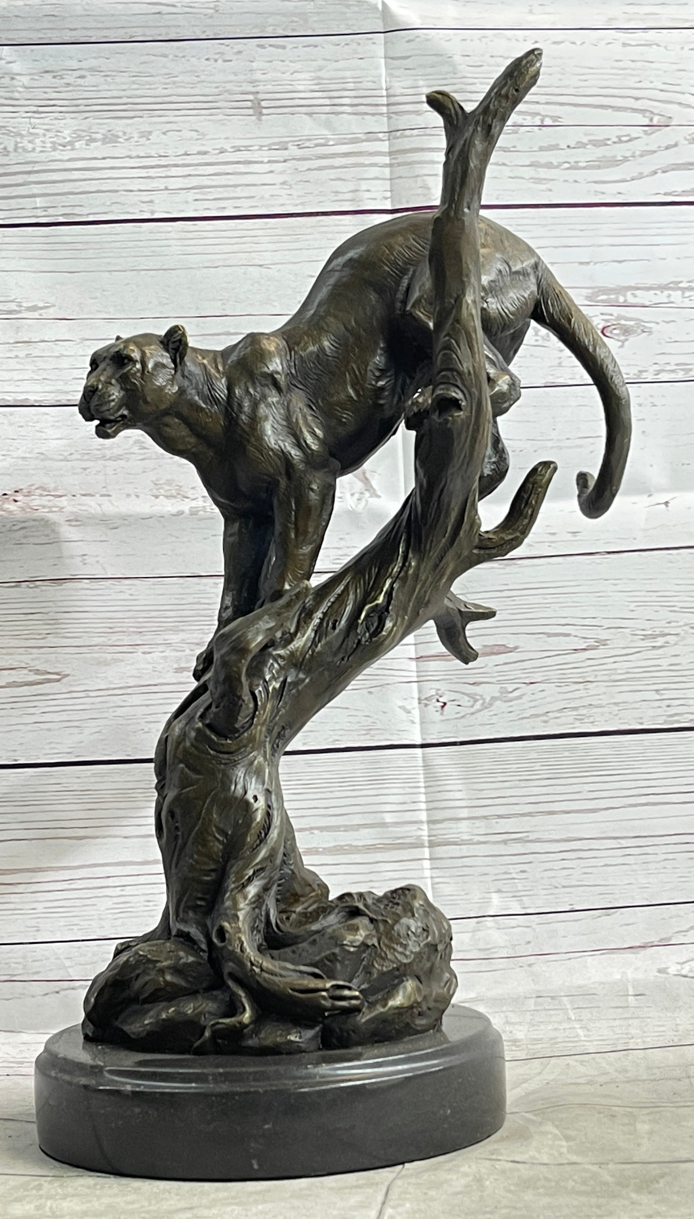Buy Large Bronze Lion Panther Tiger Puma Cougar Big Cat Sculpture – Majestic African Art for Home or Office